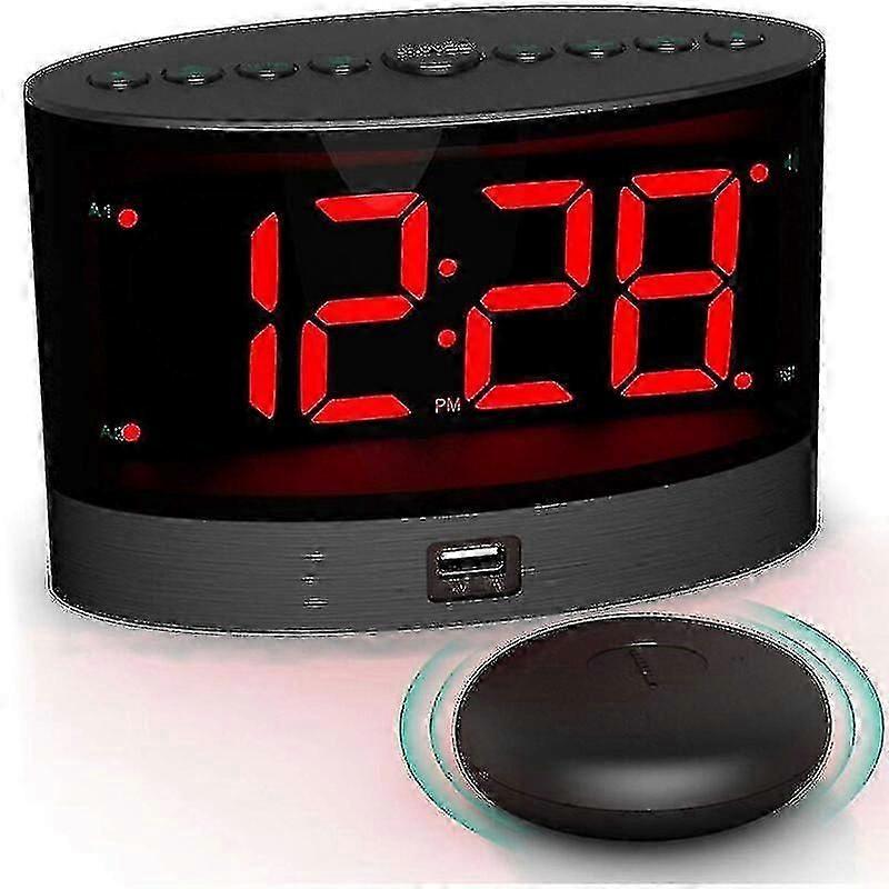 Alarm Clock With Wireless Bed Shaker, Dual Vibrating Alarm Clock For Heavy Sleepers, Deaf And Hard Of Hearing, Adjustable Volume/dimmer/alarm Mode, Us