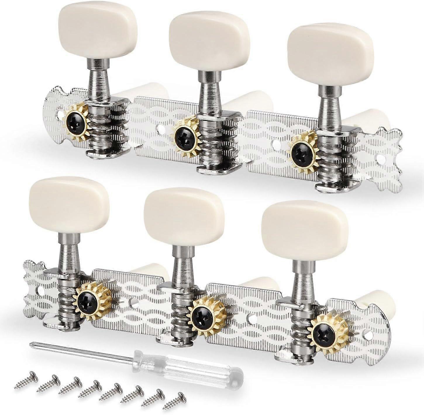 Guitar Tuning Pegs Keys 3+3 Set, Universal Nickel Plated with Plastic Button