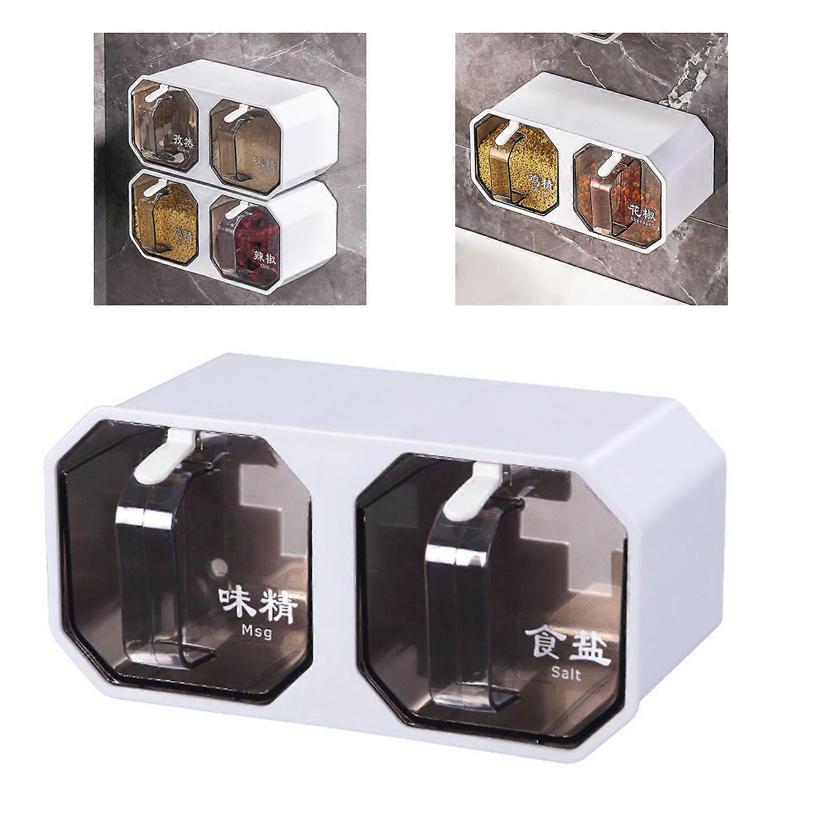 Wall Mounted Spice Box 2 Compartment with Spoon 18x8x8cm Plastic