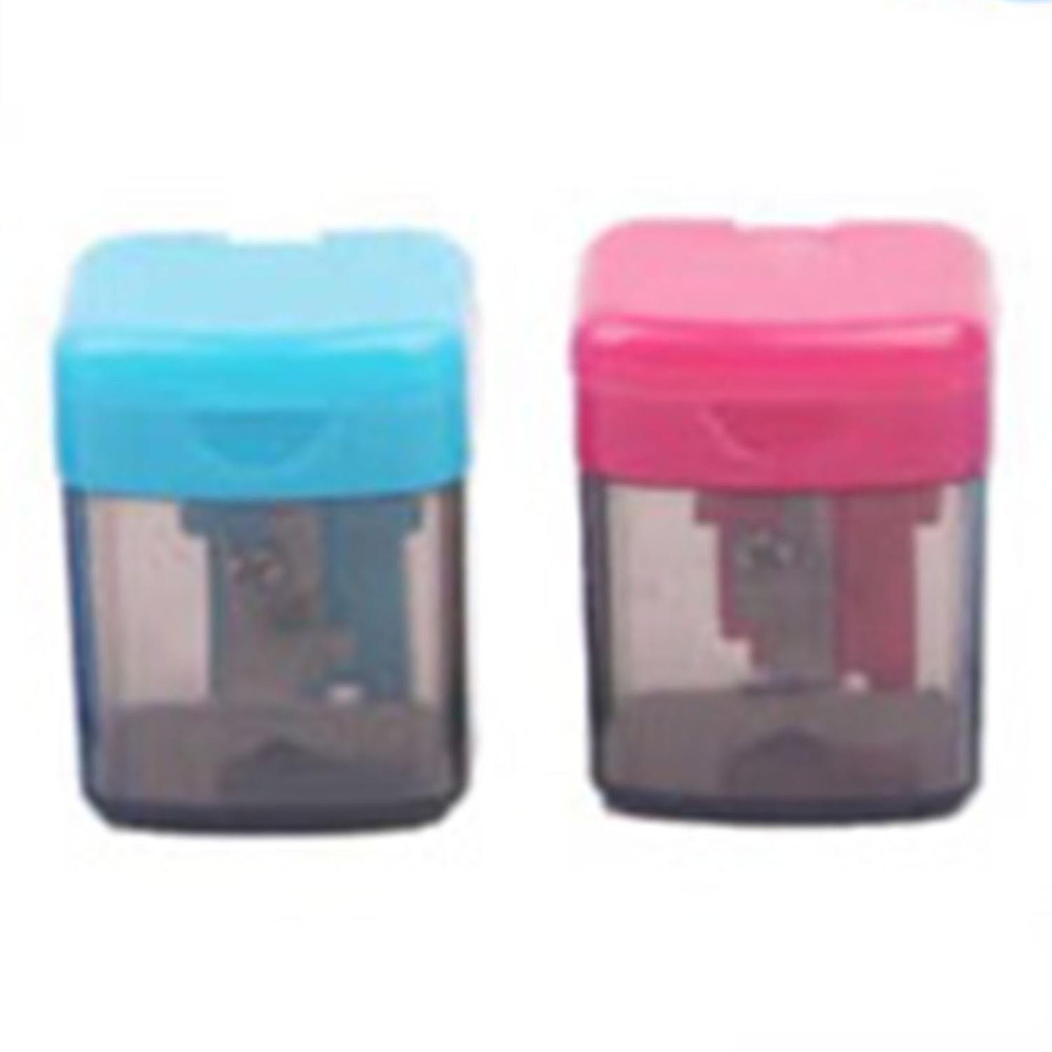 2PCS Manual Pencil Sharpener Handheld Single Hole Squre Shape Pencil Sharpener for Students