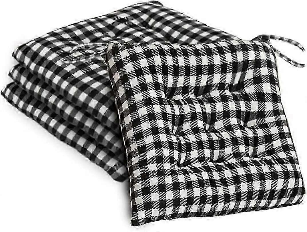 Set of 4 Chair Cushion Pads Square Plaid Chairs Seat Pad for KitchenDiningGarden Seat Cushions with Ties 16 x 16 Thick Soft Comfy Seating for I