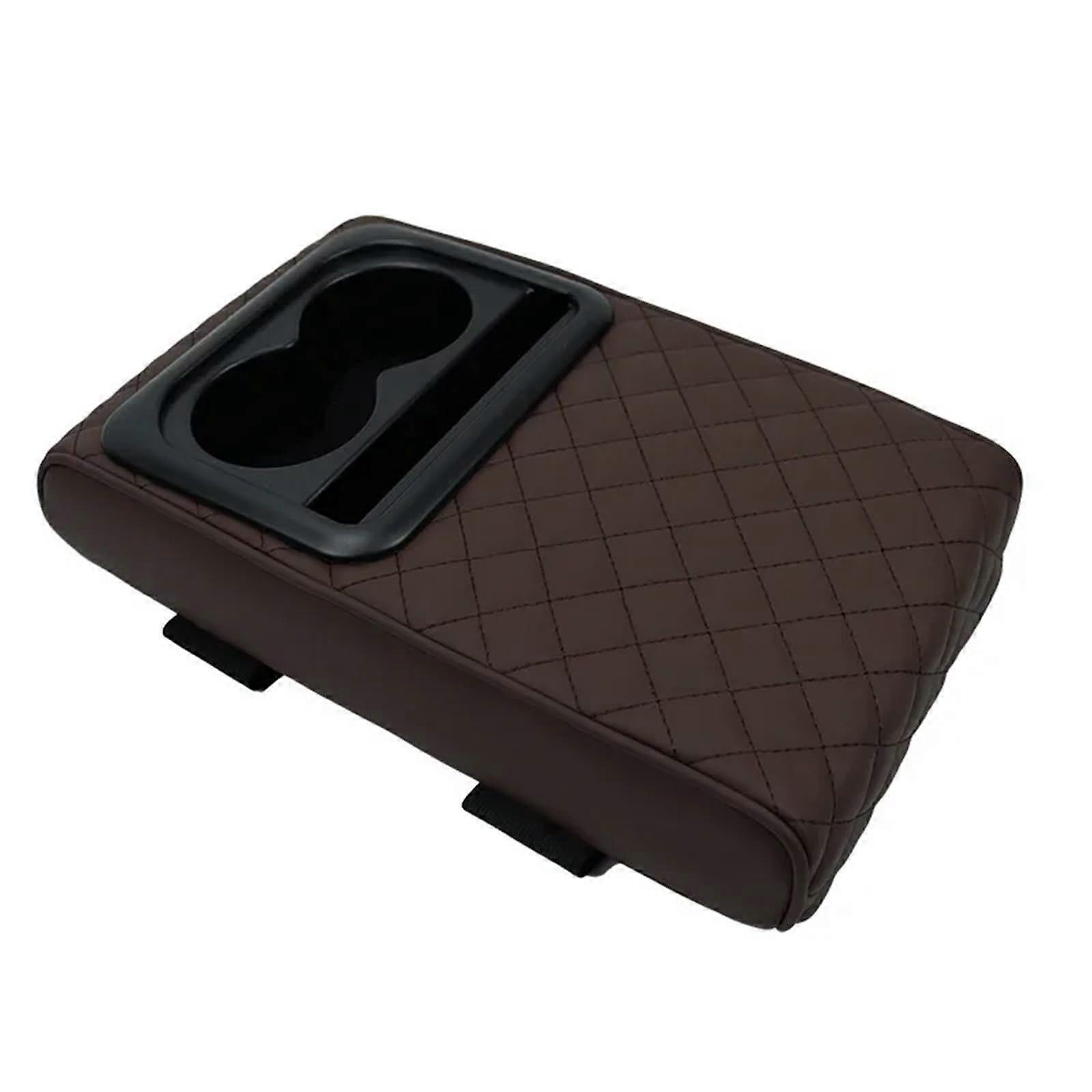 Auto Center Console Cushion With 2 Cup Holder PU Leather Armrest Pillow Coffee Car Armrest Pad