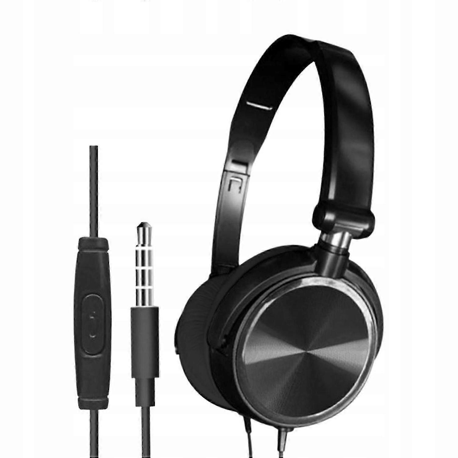 Wired Computer Headset Stereo Deep Bass Adjustable Black With Mic