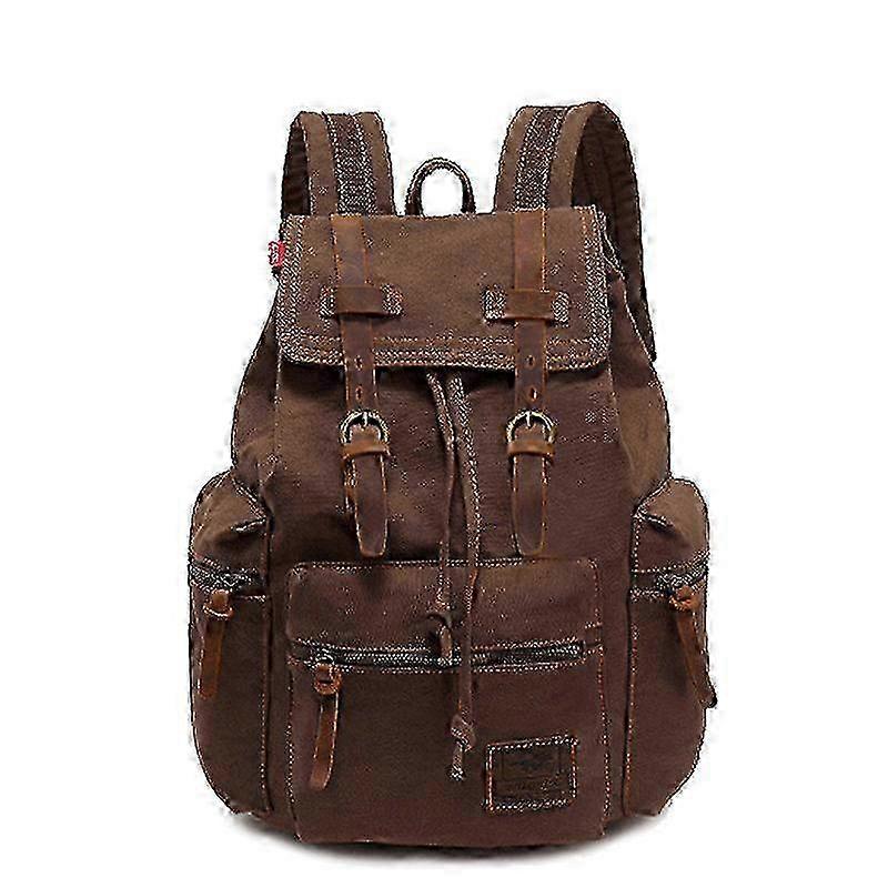 Vintage Canvas Backpack for Men - Retro Laptop Rucksack Fits 14-Inch Computer, Durable College Student Bookbag with Solid Color Design