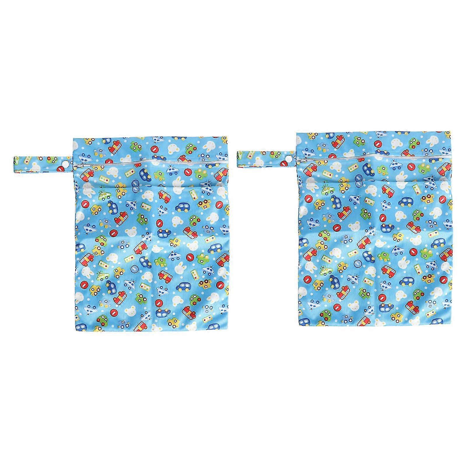 2pcs Two Zippered Baby Wet Dry Bags Waterproof Washable Baby Cloth Diapers Bags For Travel Storage