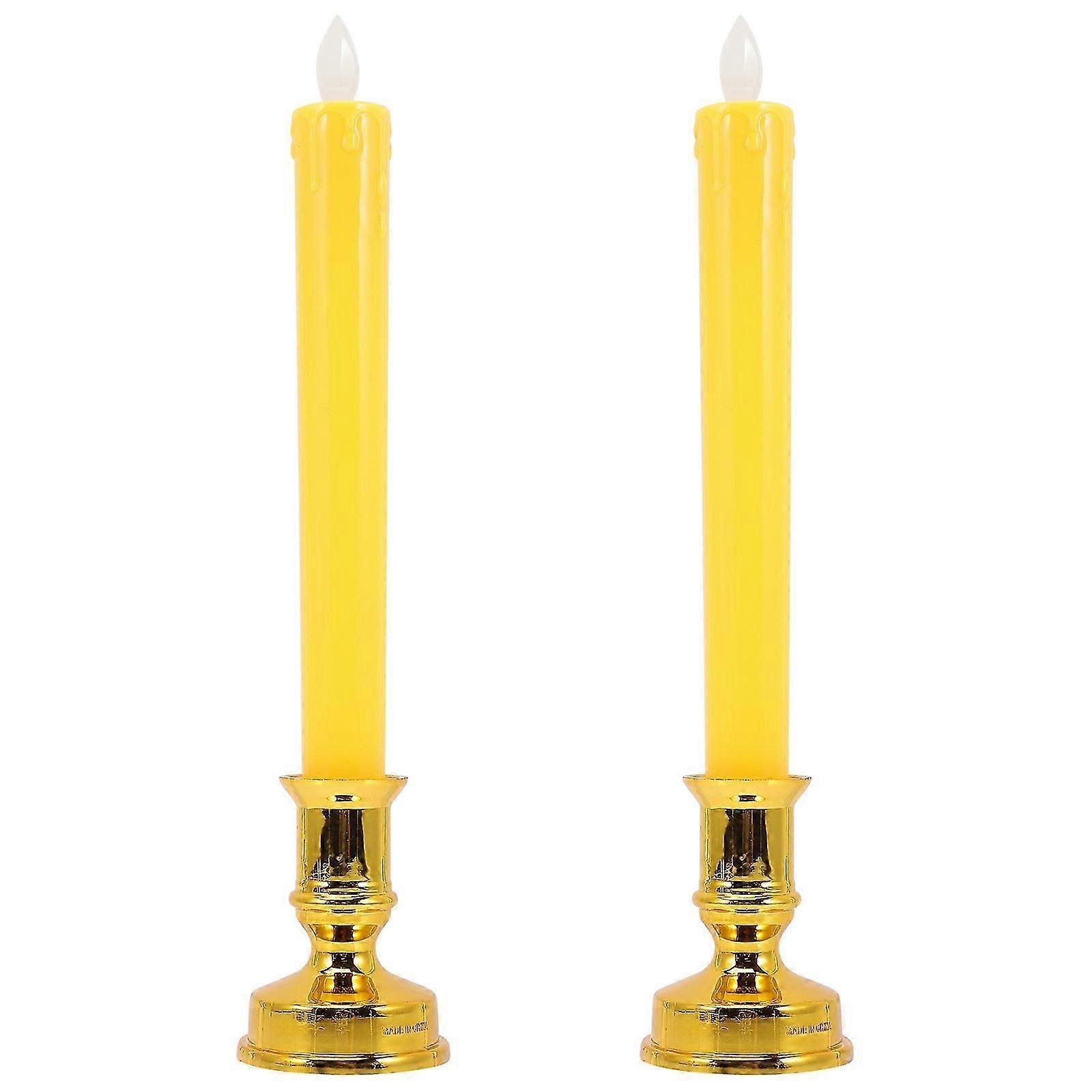 شمعة كهربائية خفيفة وامضة شموع كهربائية ديكورات منزلية أصفر 27x5.5 سم لا دخان 2 قطعة