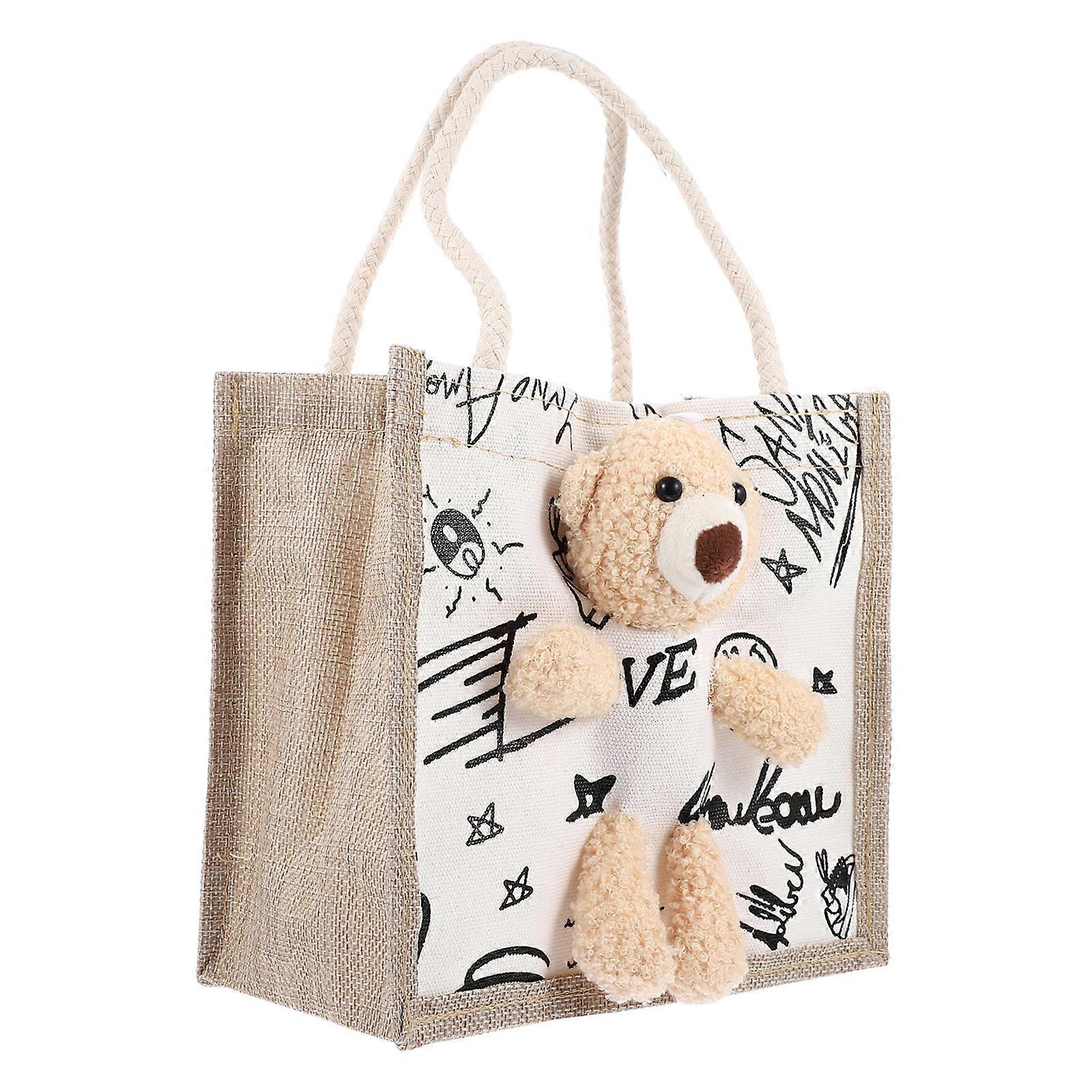 Canvas Storage Bag Single Shoulder for Storage Use 1Pcs Bear Graffito Portable Bag