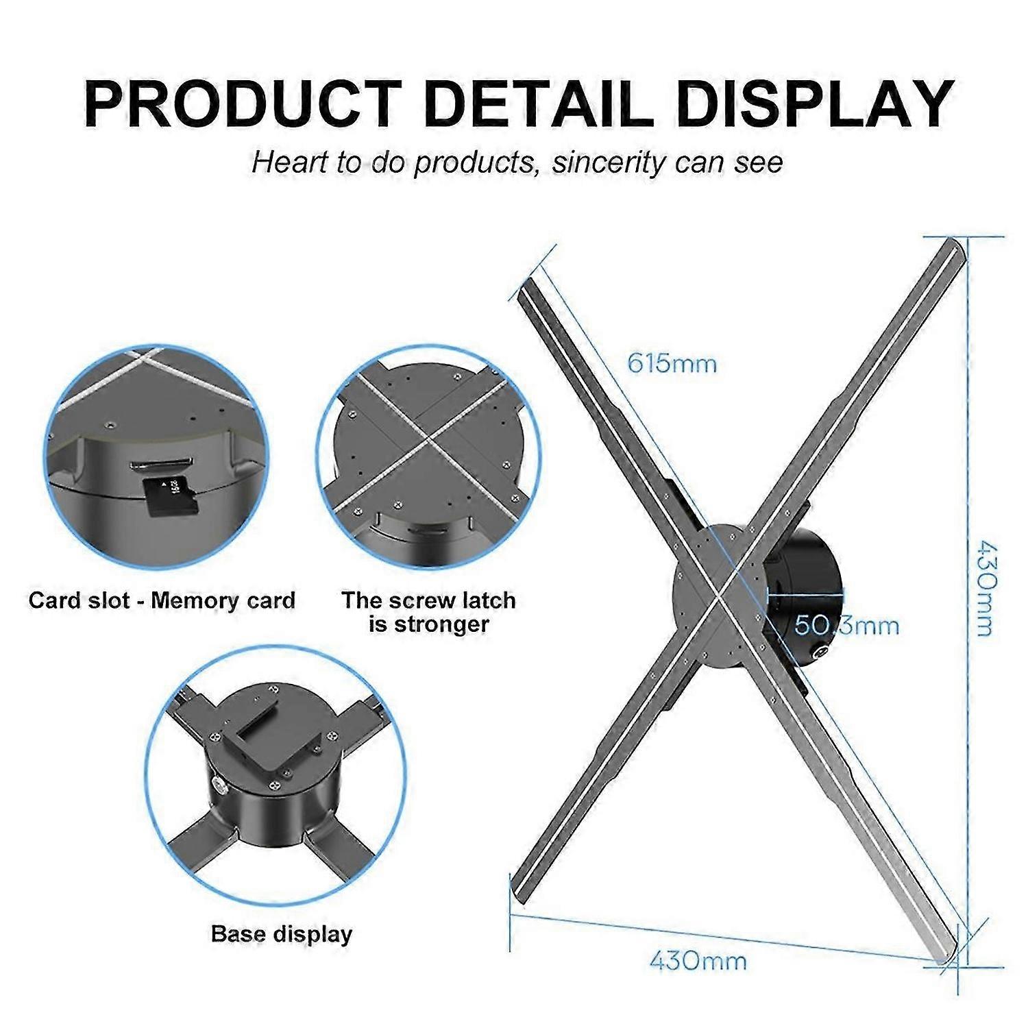 WiFi 3D Holographic Projector 615mm 722LED Holographic Player Fan for Image Video Store Advertising