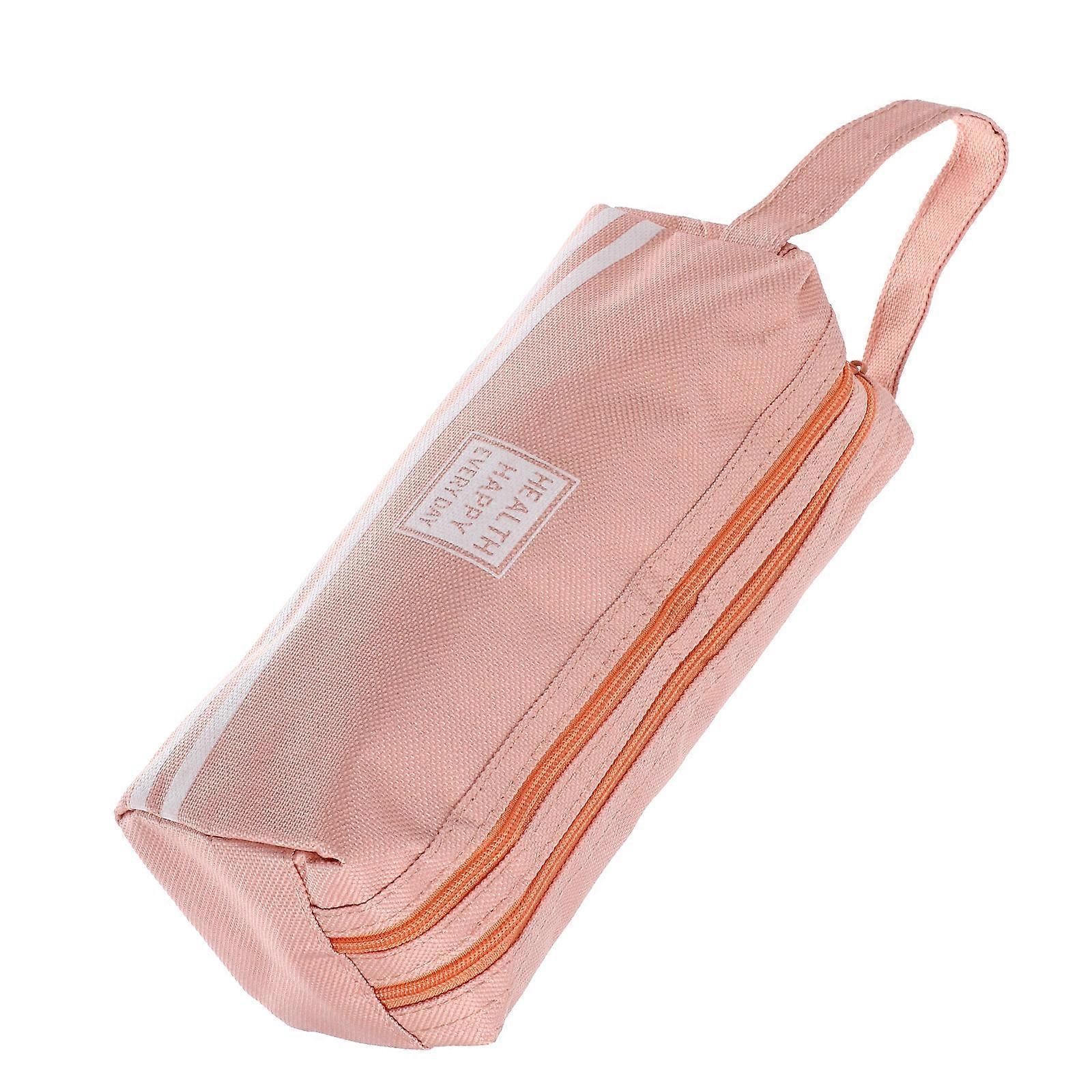Pencil Case Canvas Double Layer for Storage Pen 2Pcs Large Capacity Pink