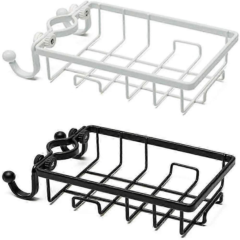 Kitchen Faucet Sponge Sponge Soap Drain Cloth Storage Box Soap Towel Rack Shelf Stopper(2Pcs,White and Black)