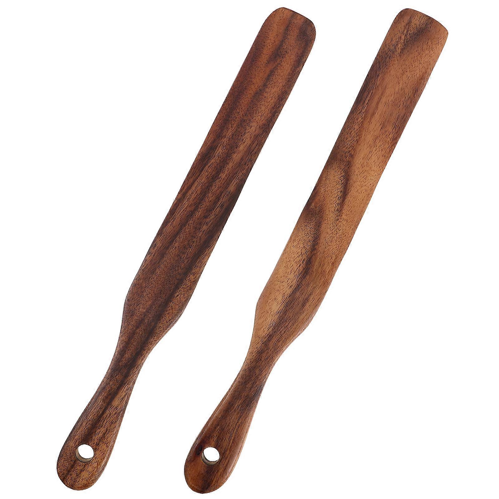 Coffee Wooden Dough Mixing Spoon 2Pcs for Cooking and Baking Non-Stick Curved Edge Kitchen Utensil