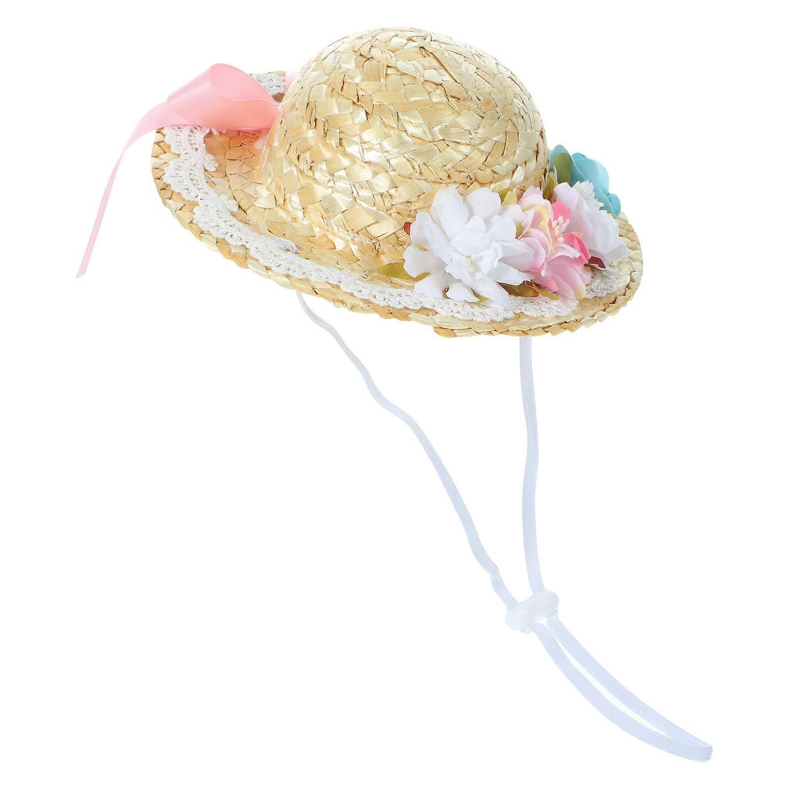 Puppy Hat for Party Use 5Pcs Summer Woven Dog Hat with Delicate Bowknot Ornament