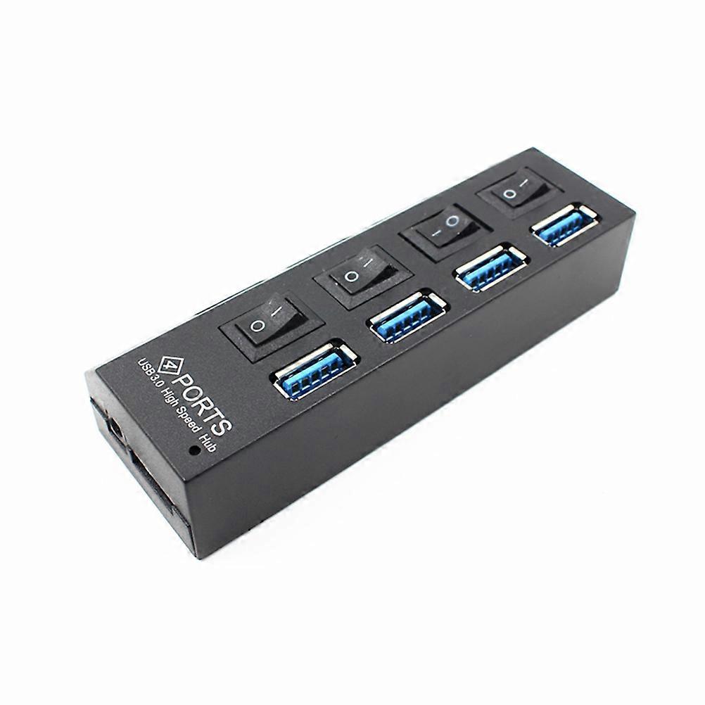 USB Hubs 4-Port Data Transmission Splitter With Individual ON/OFF Indicator Home Use Black 1Pcs