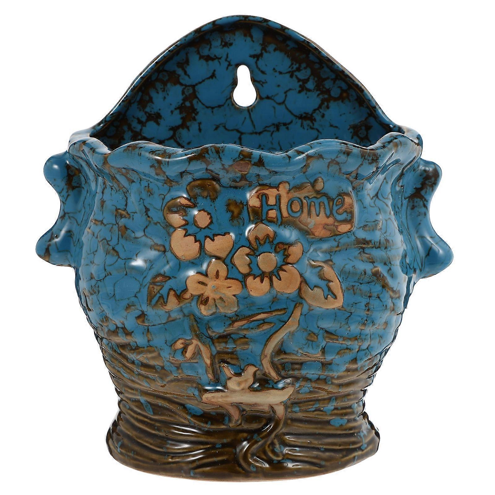 Succulent Wall Mounted Planter Ceramic Pot for Decor 2Pcs Blue Creative