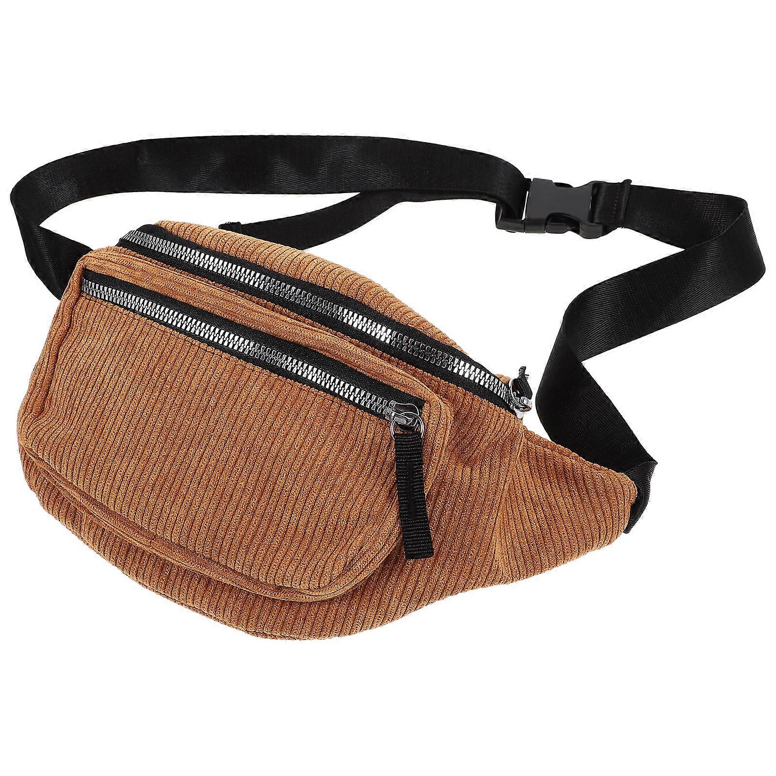 Pouch Brown Corduroy Waist Bag for Storage 3Pcs Set