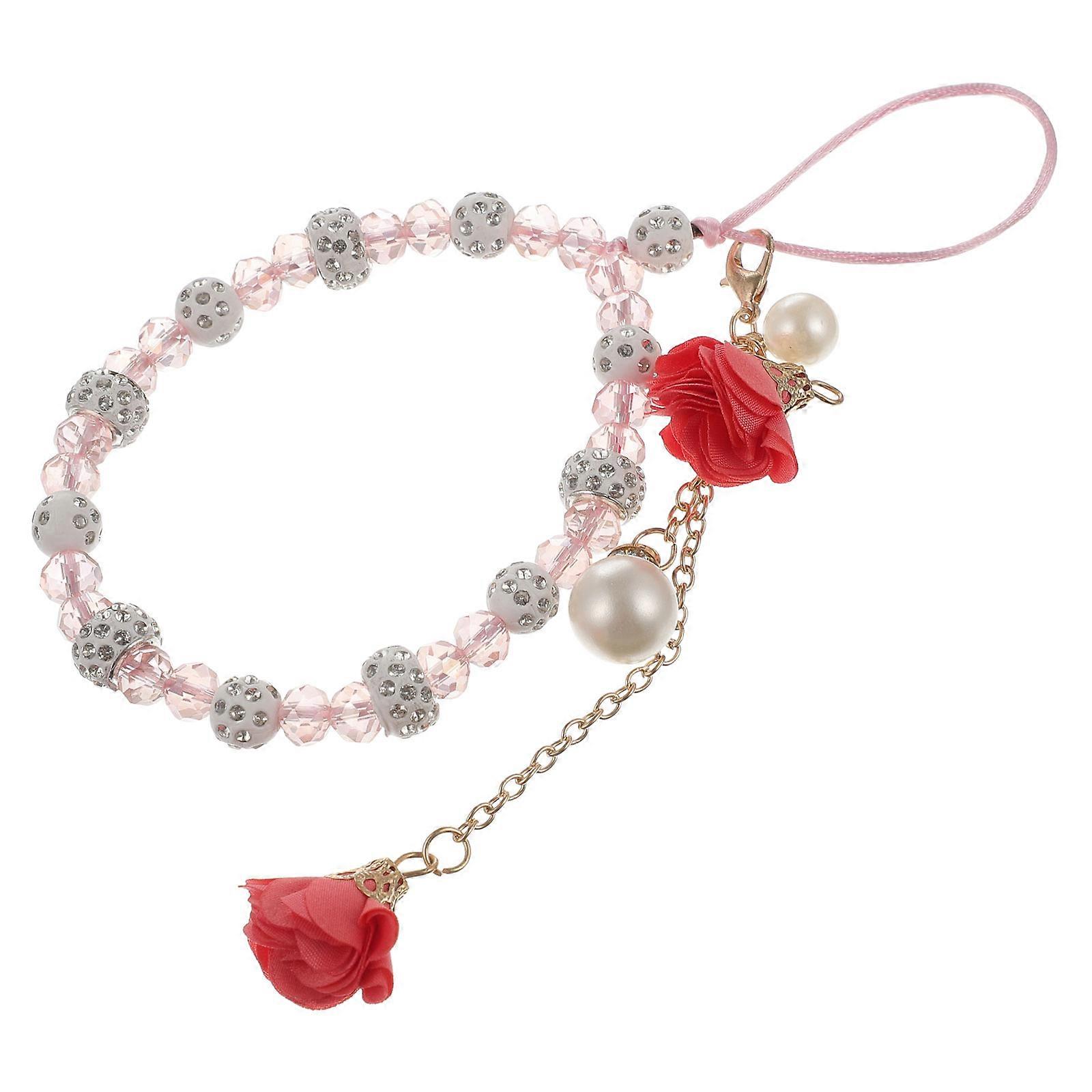 Phone Charm Flower Crystal Polyester Material Daily Use Pink 1Pack