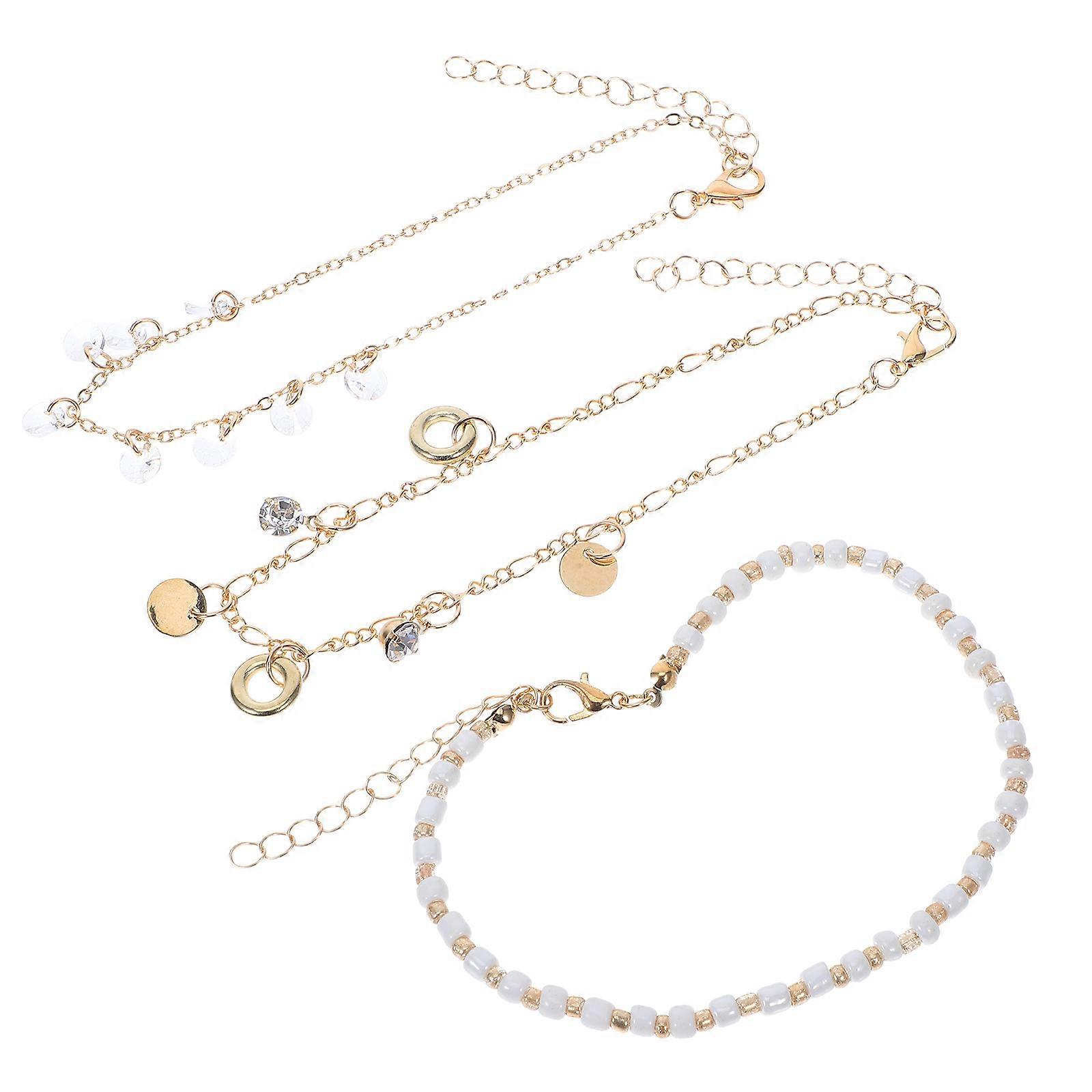 Graceful Anklet Foot Chain for Woman 2Sets Golden Circular Tassels Accessory