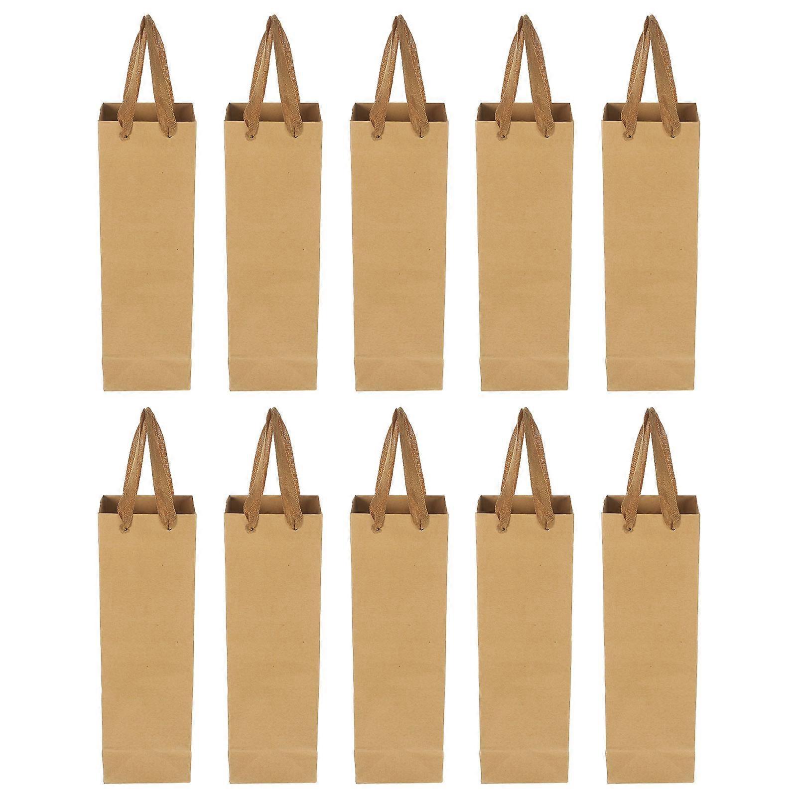Wine Gift Bag Paper Wine Carrying Bag For Christmas Occasions Rectangular Shape Brown 10Pack