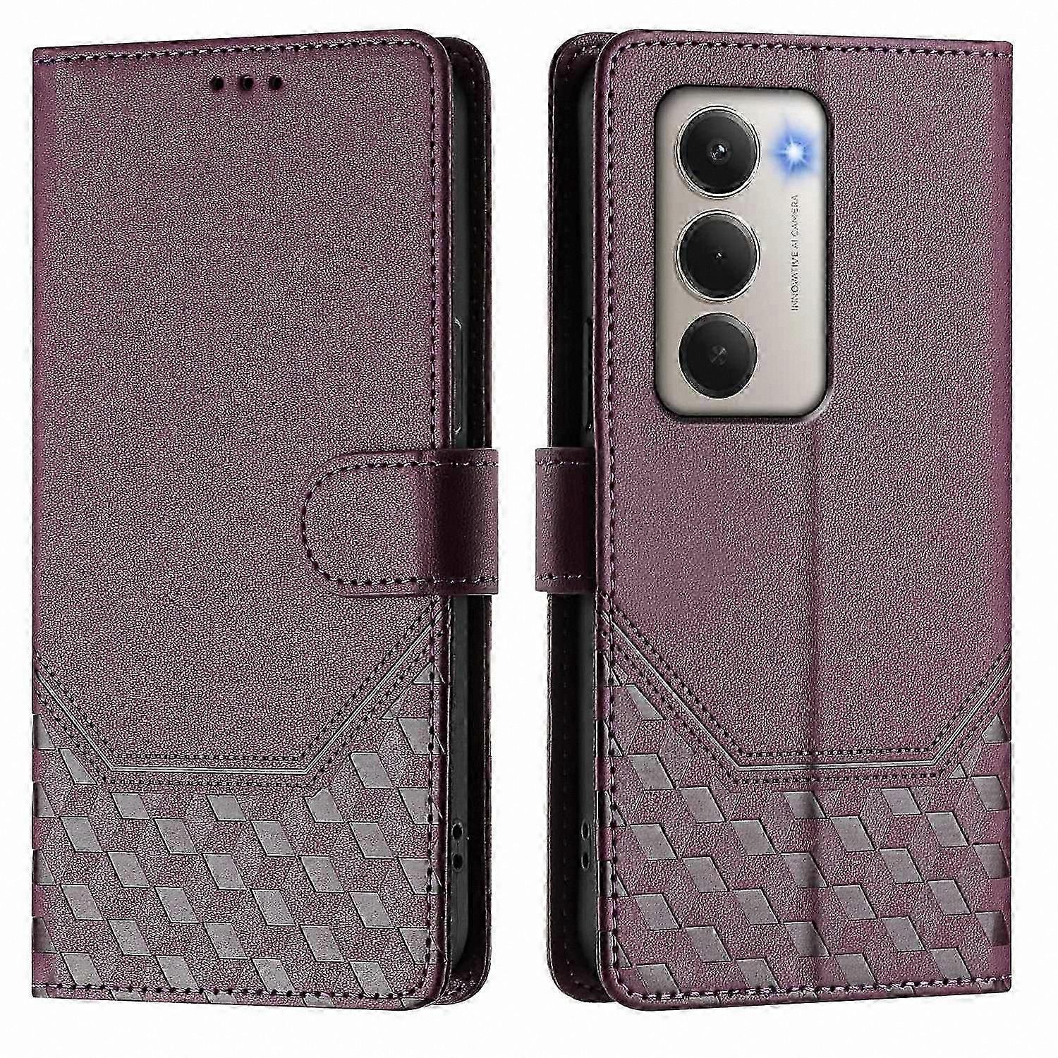 Leather Phone Case with Honeycomb Design and Strap for 5G Smartphones