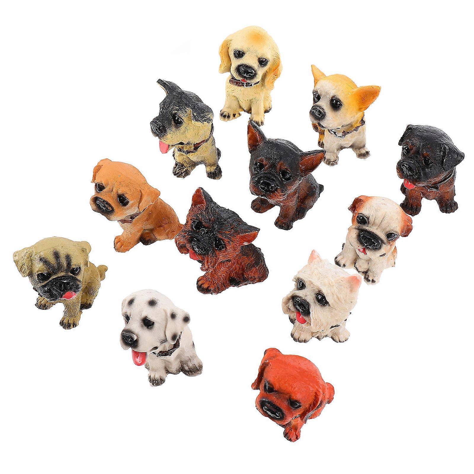 Mini Dog Figurines Playset 12Pcs Puppy Figures Material Resin For Desktop Decor Assorted Color