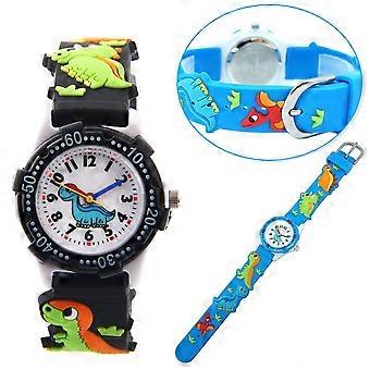 EIMELI Cartoon Children'S Dinosaur Watch Simple Round Pointer 3D Plastic Strap Student Waterproof Quartz Watch