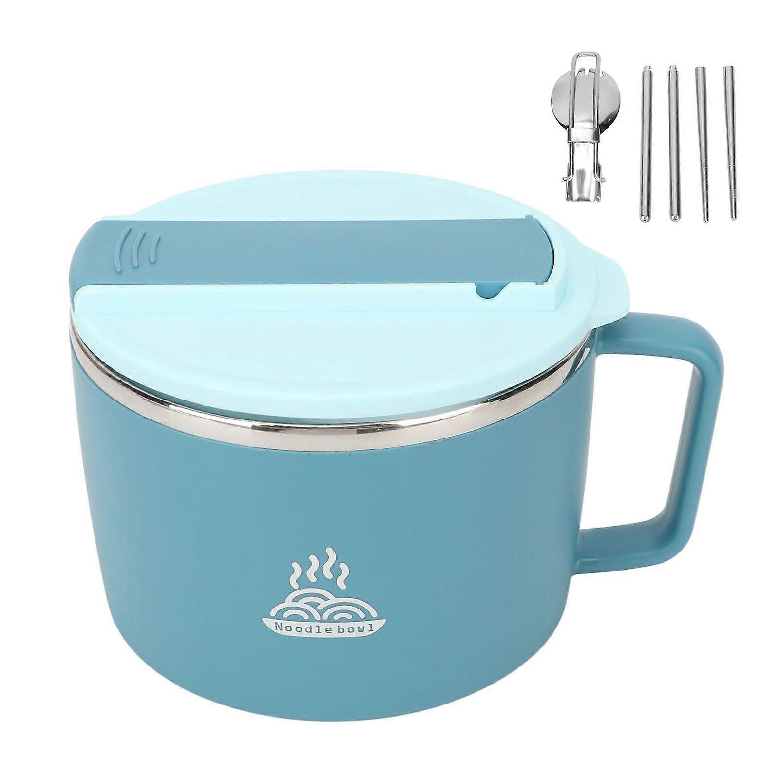 Noodle Bowl with Chopsticks and Spork 1200ml 304 Stainless Steel Portable Ramen Cooker Bowl with Lid for Office