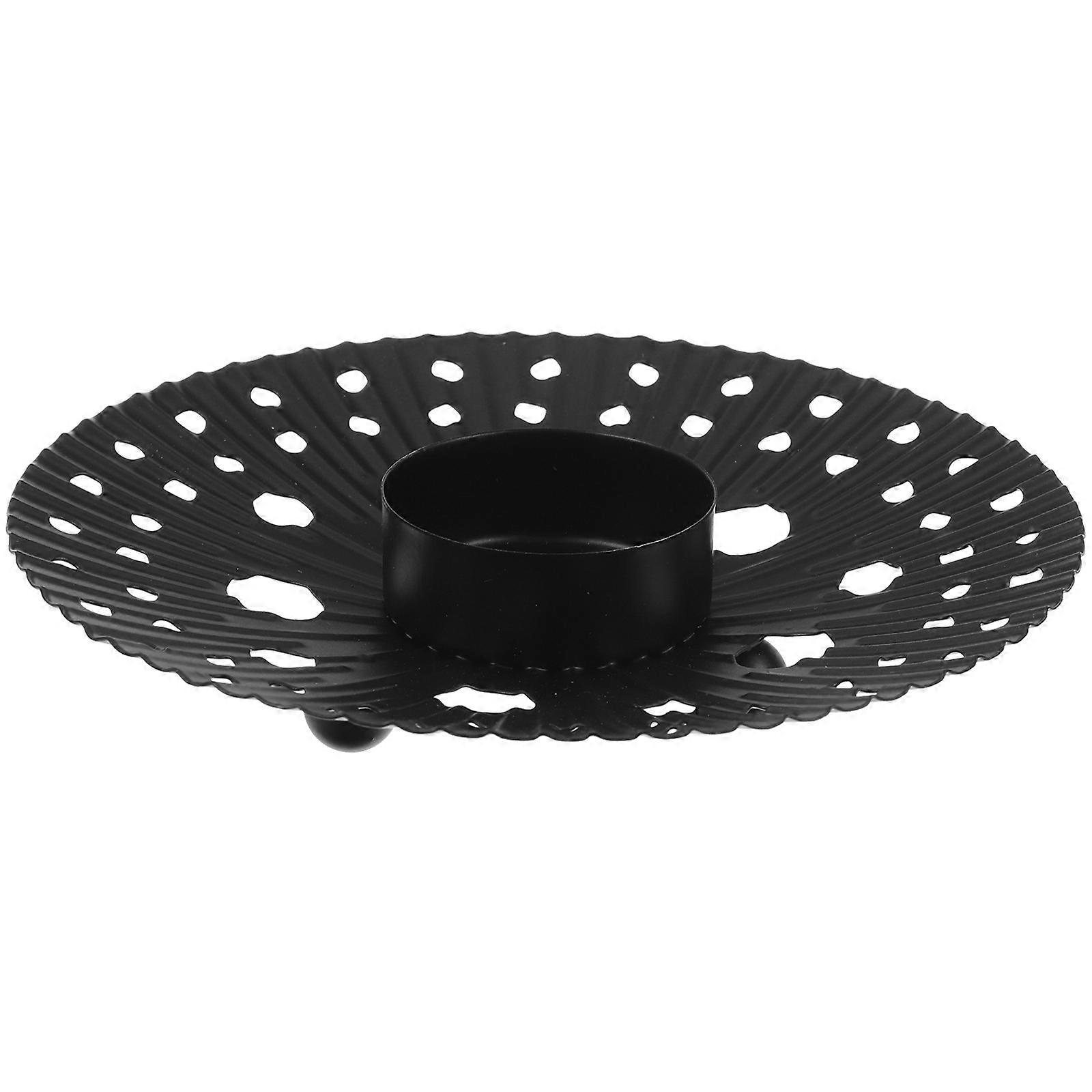 Unique Iron Candle Holder For Table Decoration With Round Hollow Dot Pattern 13.1X13.1X2CM 1Set