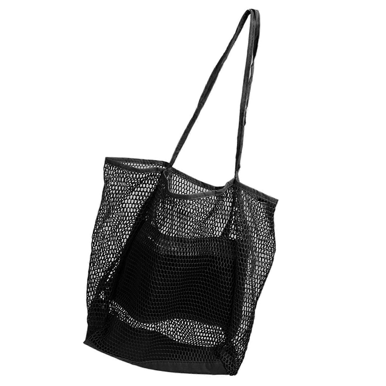 Shopping Bag Breathable Mesh Beach Handbag Lightweight Large Capacity Multifunctional Outdoor Black