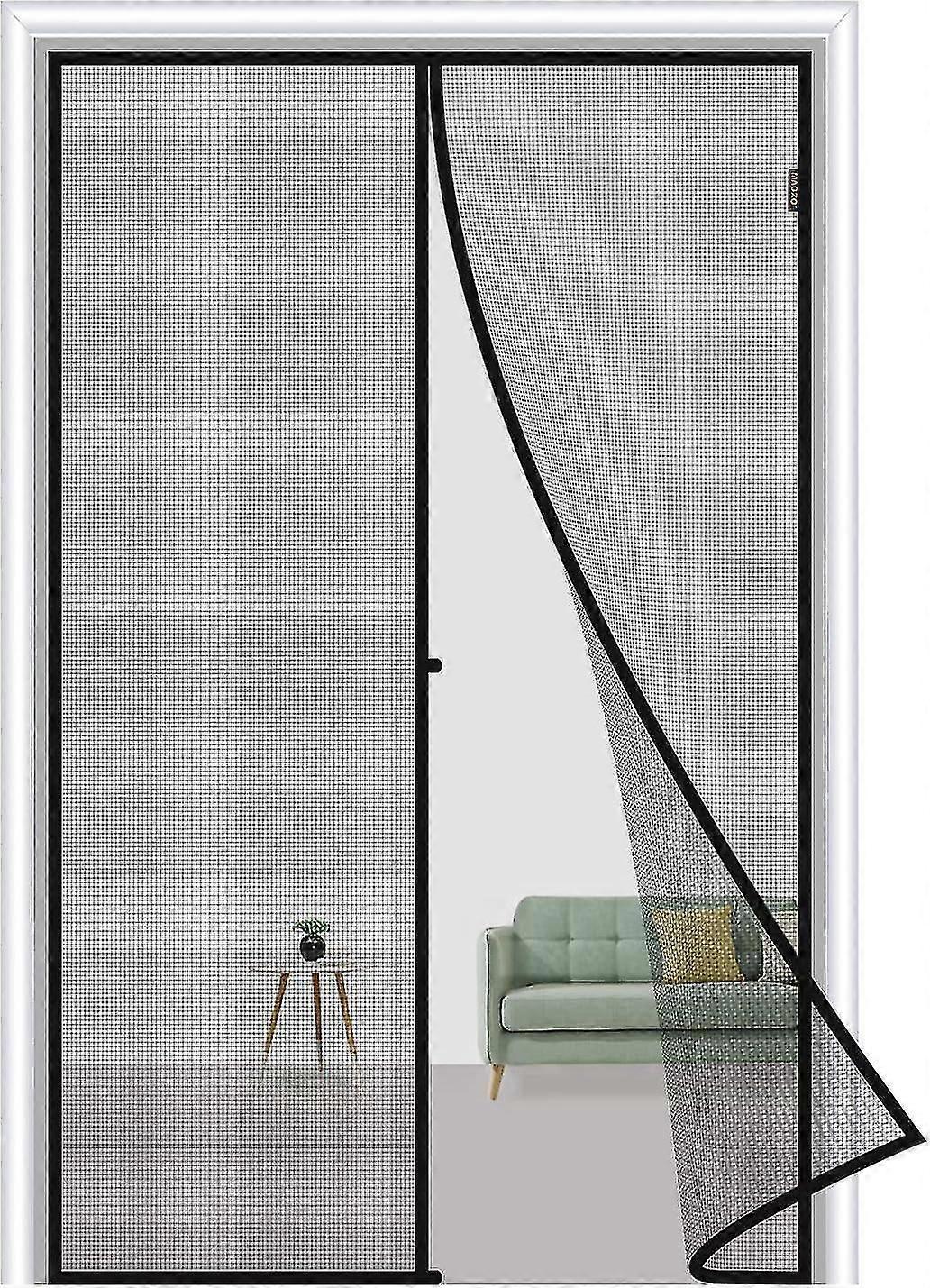 80 × 210 سم ستارة باب مغناطيسية سوداء ، ستارة باب مغناطيسية طاردة للحشرات مضادة للبعوض مع مغناطيس ، بدون حفر.