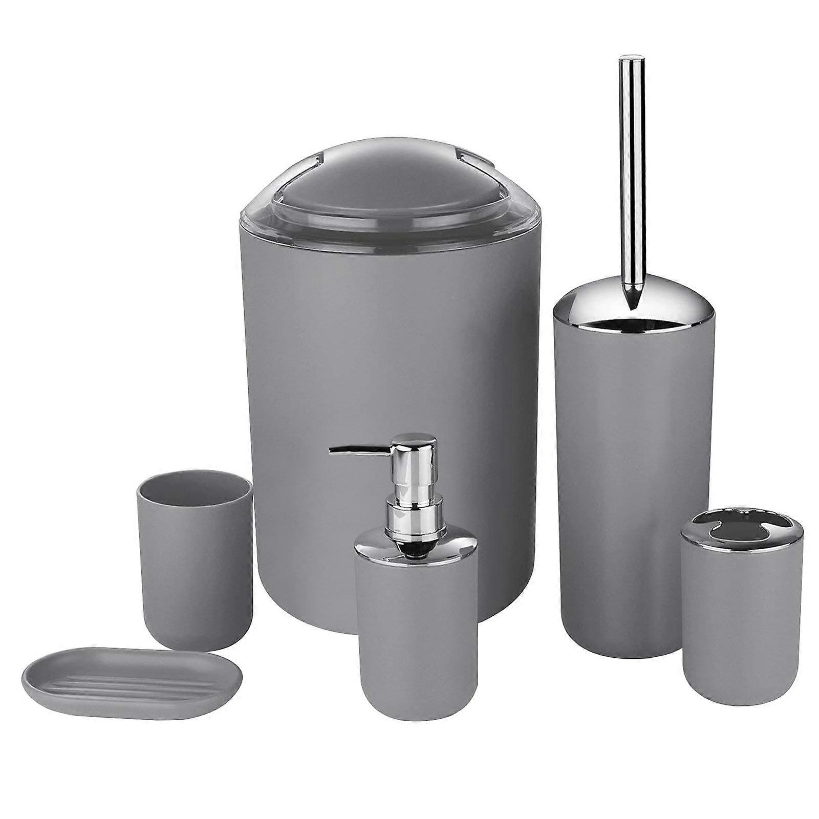 Blasgw Bathroom Accessories Modern 6-Piece Gray Solid Functional Polypropylene