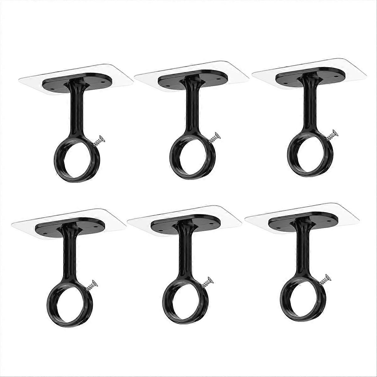 6 Pack No Drill Ceiling Mount Rod Brackets, Heavy Duty Self Adhesive Holders, Adjustable Hooks Hangi