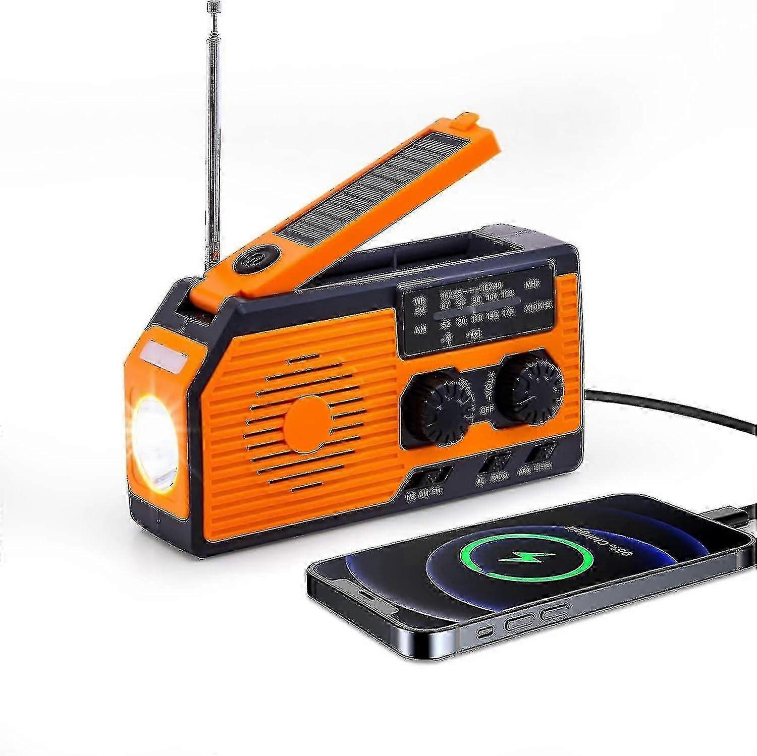 Solar Powered Emergency Radio with 5000mAh Battery, AM/FM Hand Crank Radio for Travel