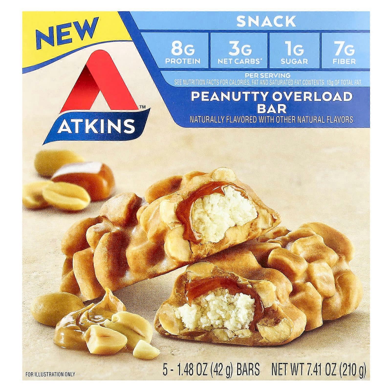 Snack, Peanutty Overload Bar, 5 Bars, 1.48 oz (42 g) Each