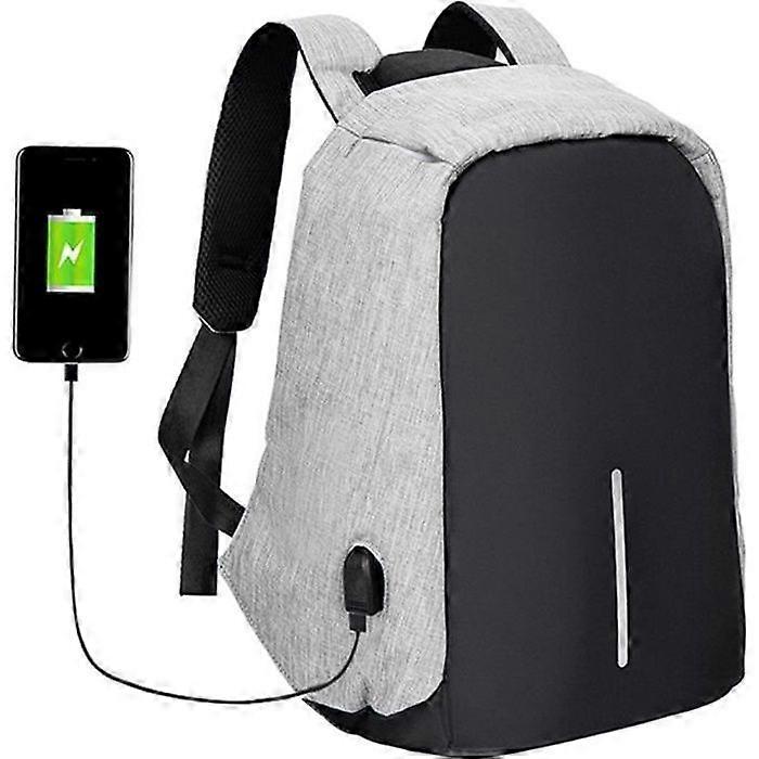 Anti-diefstal rugzak met USB-oplader, laptoptas, lichtgewicht, functioneel, waterbestendig, grijs