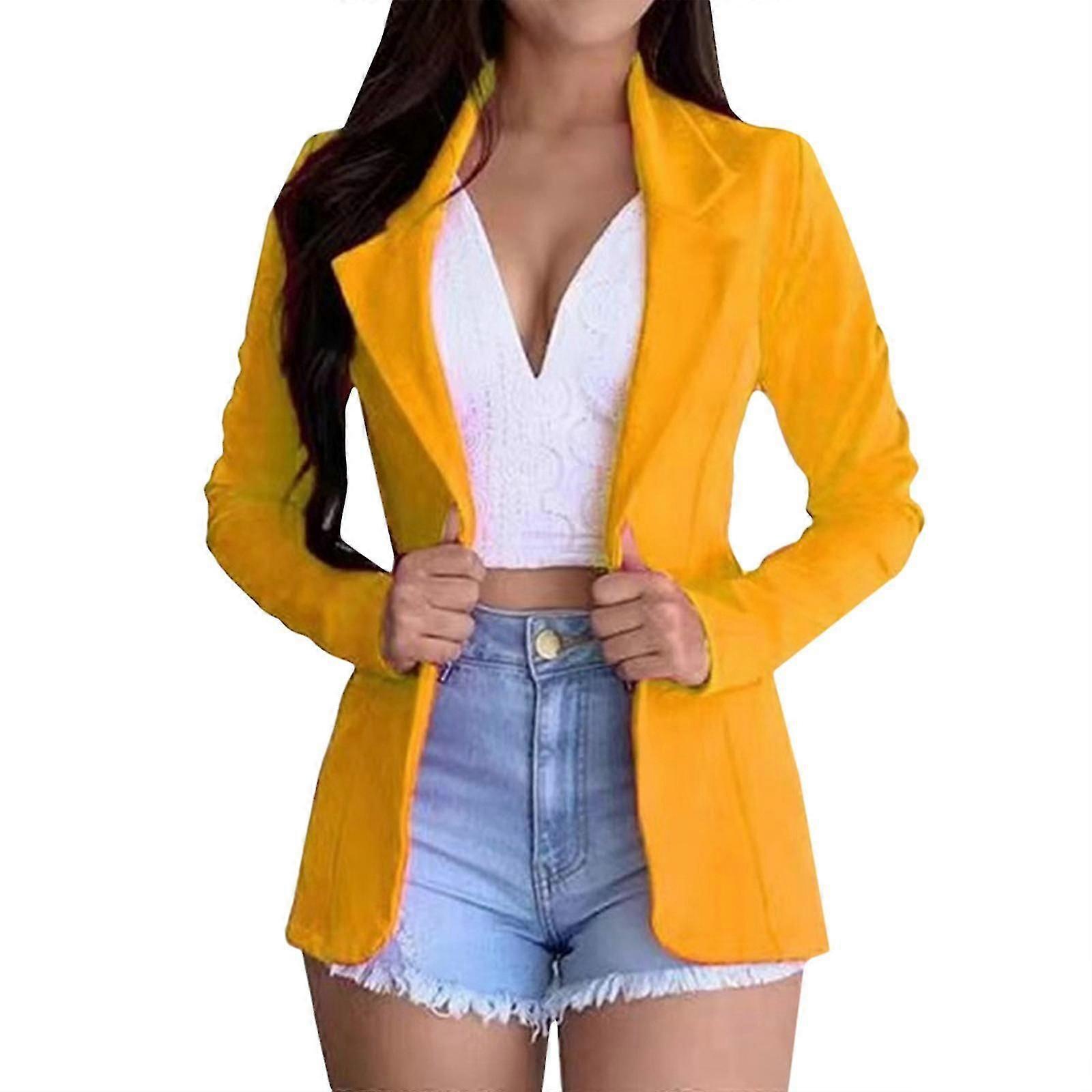 Women Open Front Slim Blazer Office Formal Solid Jacket Coat