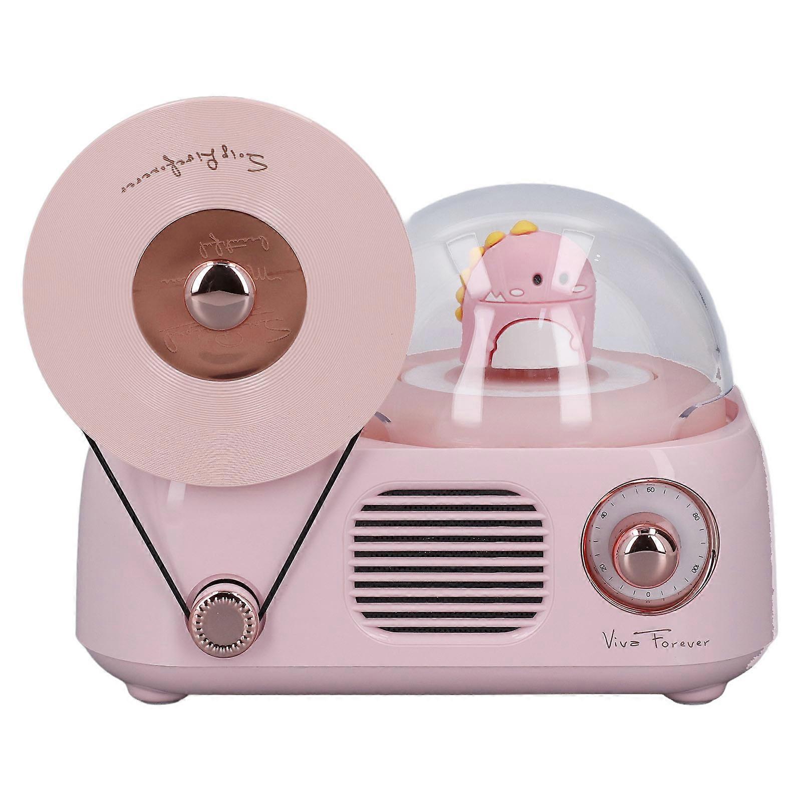 Retro Bluetooth Speaker with Light Stereo Hi Fi Sound Soothe Record Player Speaker with Light for Sleep Pink 