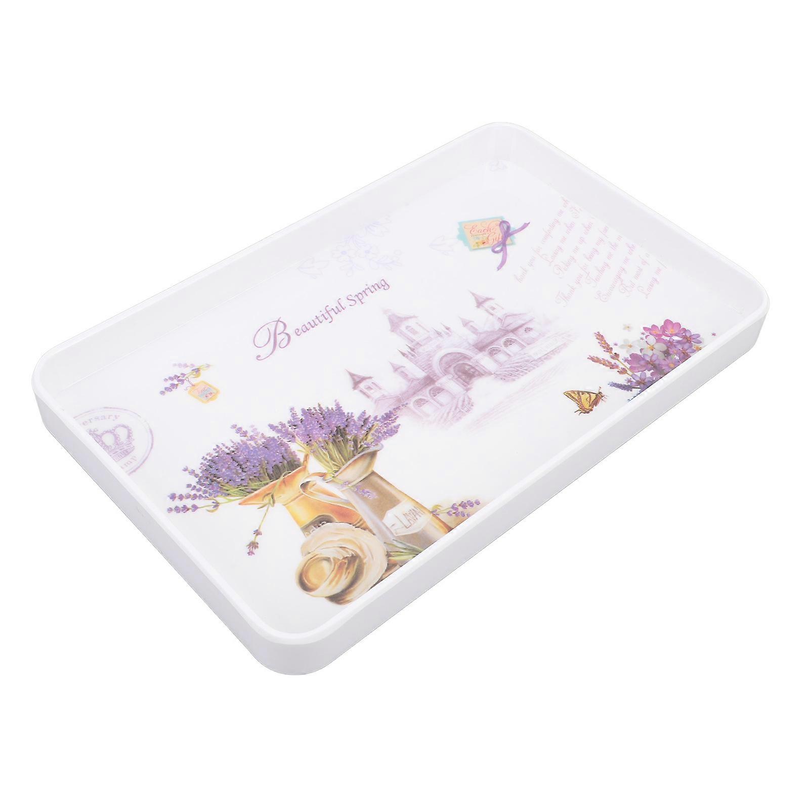 Plastic Serving Trays Multipurpose Exquisite Pattern Stackable Rectangular Serving Platters for Snacks Fruit Cookies Dessert Lavender 