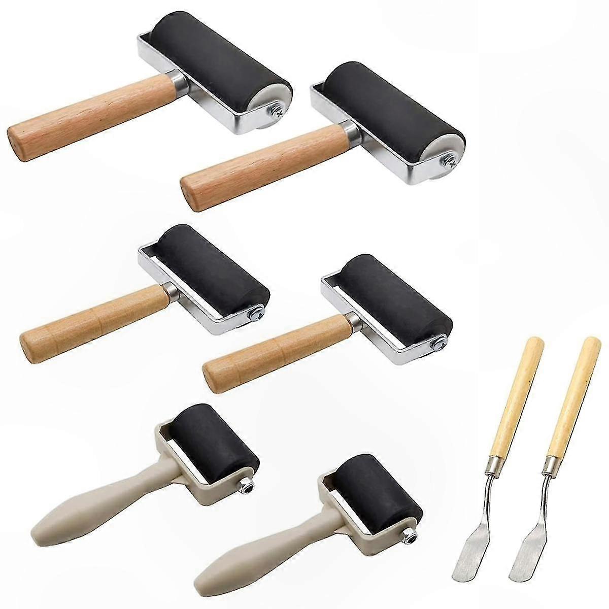 8-Pack Rubber Brayer Rollers for Printmaking & Crafting - 3 Sizes Included