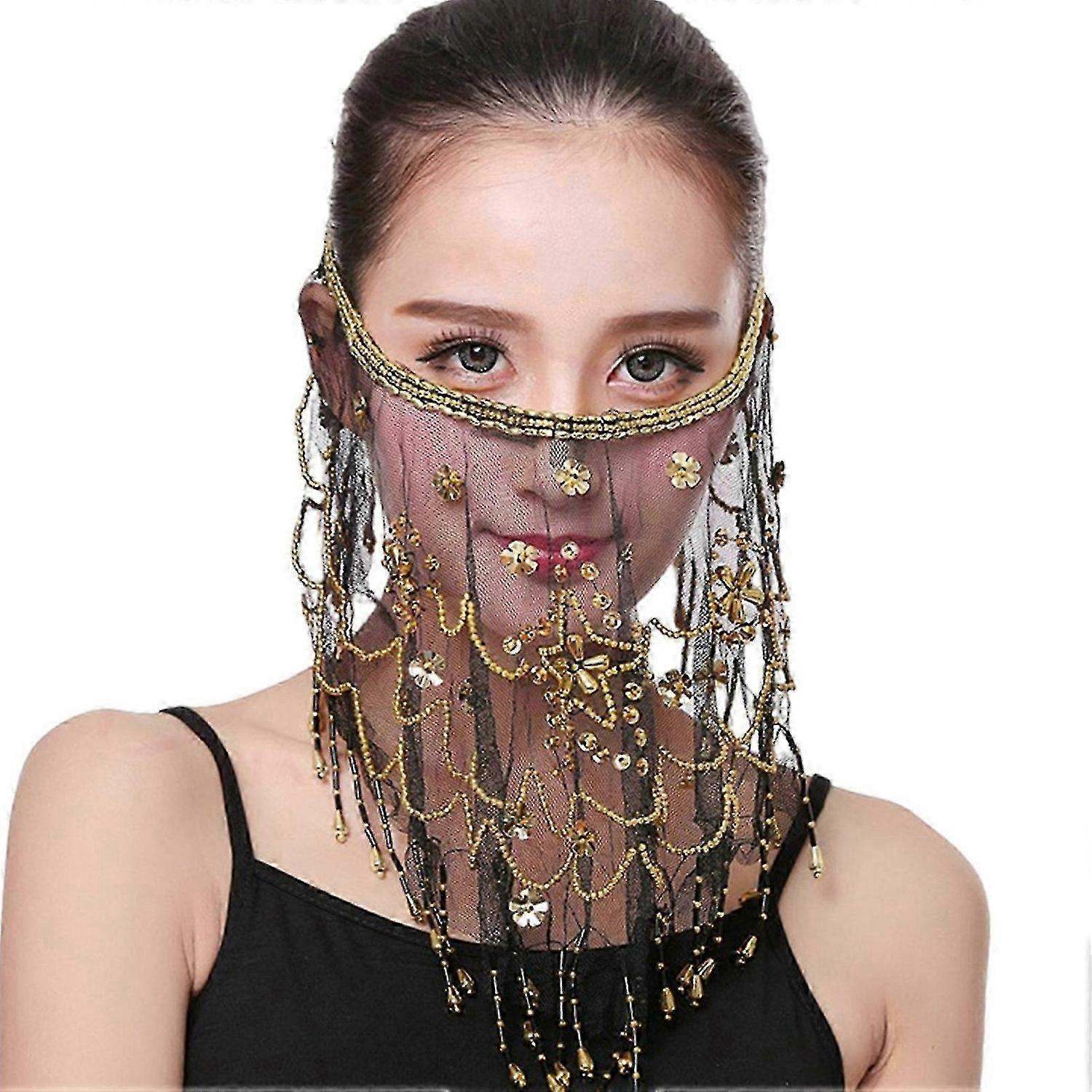 Tribal dance veil with adjustable strap and sequin embellishments