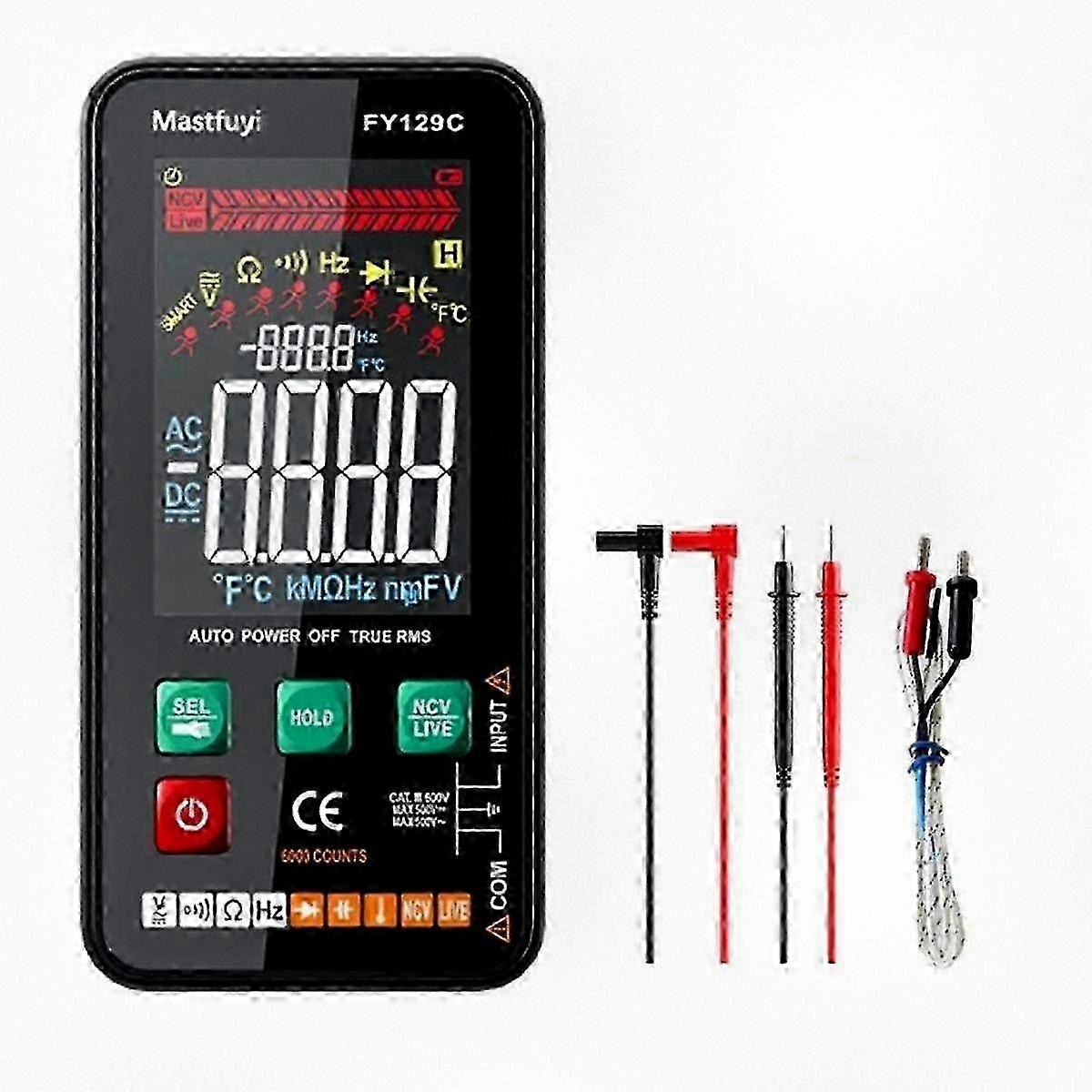 Digital Multimeter with Color LCD Screen AC Voltage Tester Ohm Diode NCV Frequency Live Wire Detection Bracket Included
