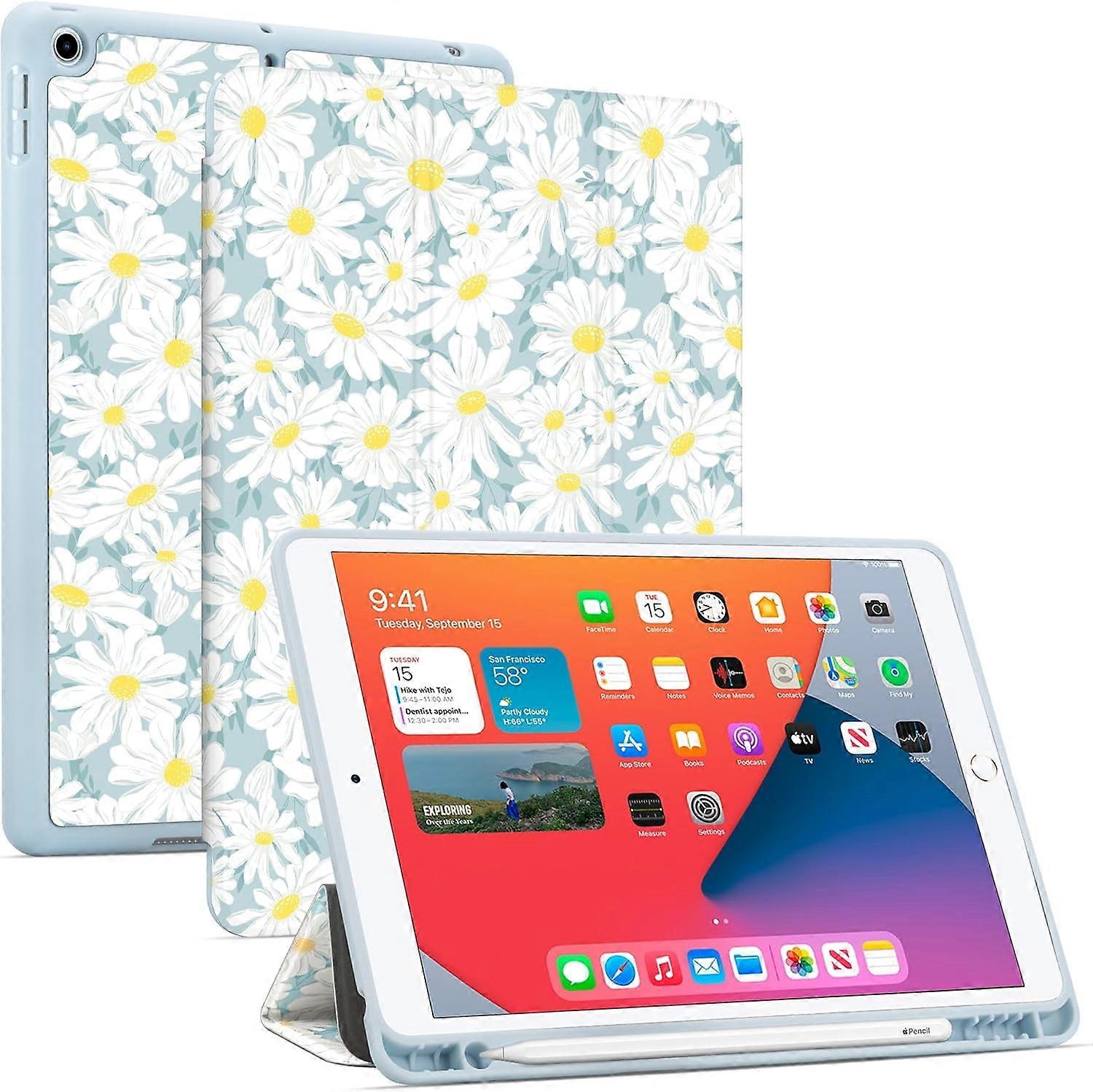 for compatible with iPad 9th 8th 7th case 2021 2020 2019, Daisy Flower compatible with iPad 10.2 inch Case [Corner Protection] Multi-Angle Viewing