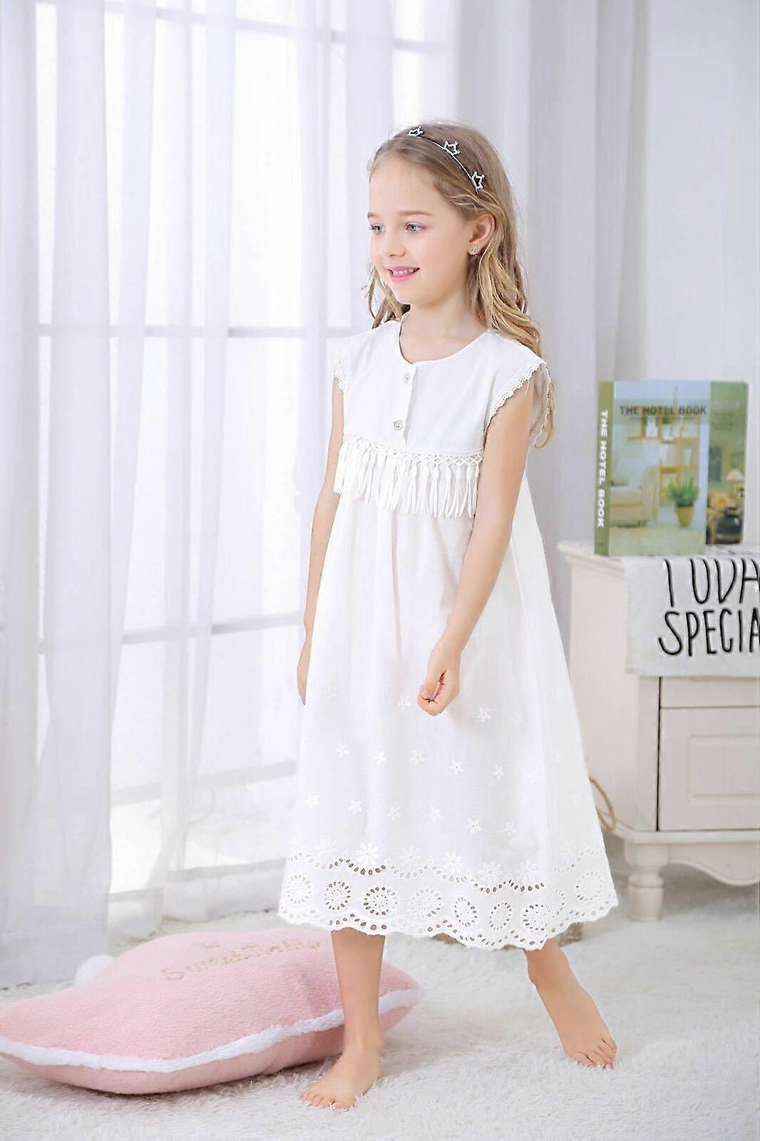 Kids Girls Nightdress Cotton Pajamas Nightwear Summer Embroidery Tracksuit Dress