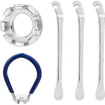 Bike Repair Tool Kit, Spoke Key (Fit 15 14 13 12 11 10 Gauge) and Tyre Spoon for Bicycle DIY Maintenance5pcsblue+silver