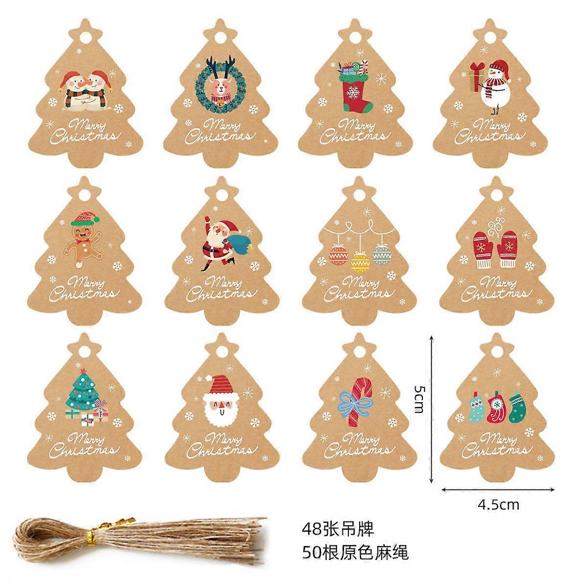 48 PCS Xmas Gift Tags Christmas Labels with Jute String Christmas Name Tags for Presents Wrapping and Tree Decoration