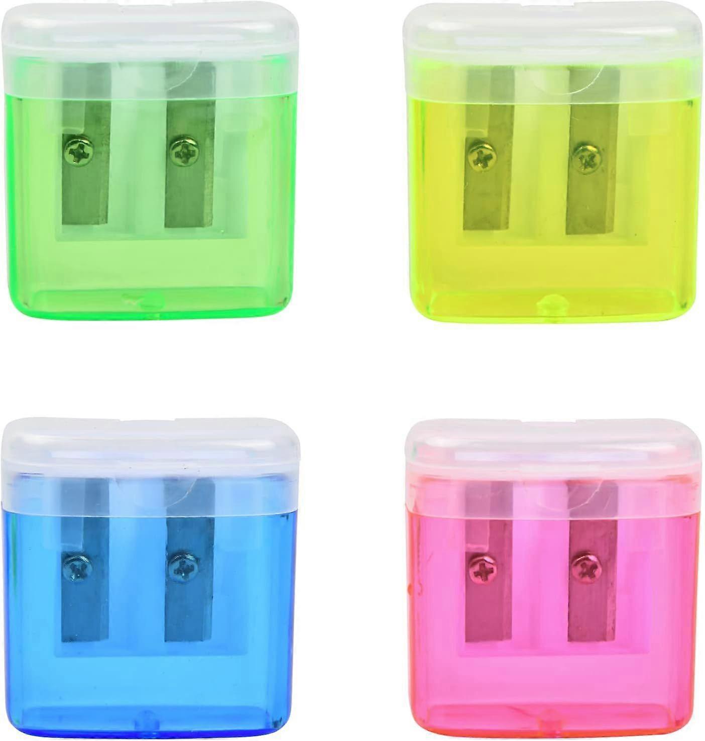 Pencil Sharpener for Kids, Manual Pencil Sharpener with Container, Dual Hole Pencil Sharpener with Lid, Plastic Pencil Sharpener for Kids Party Bags, 