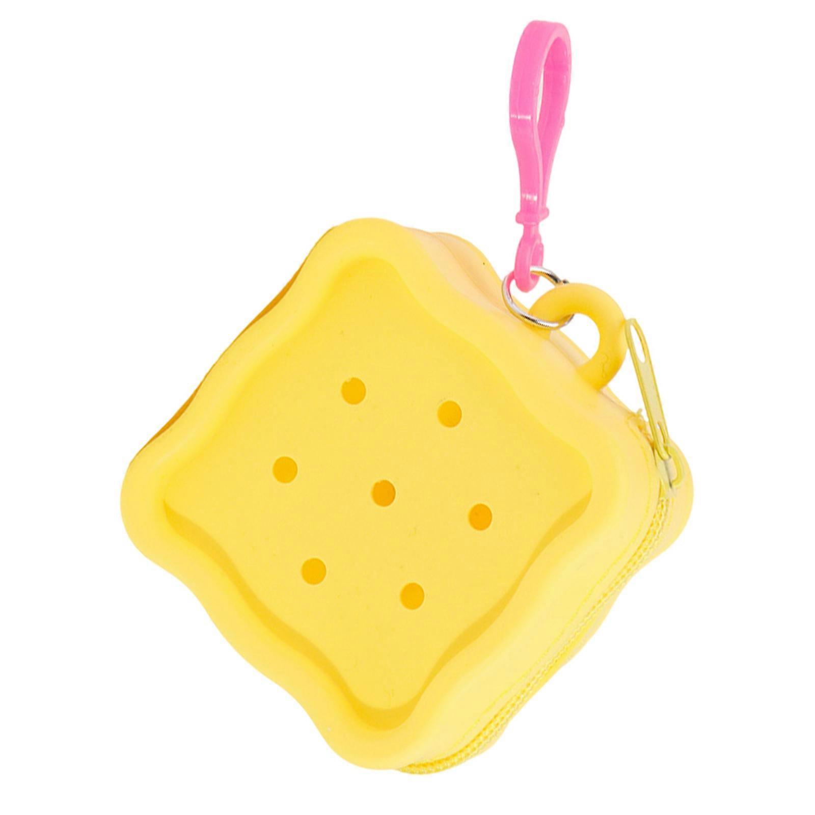 Lightweight Silicone Storage Pouch With Zipper Seal Creative Hole Design Soft Silicone Bag For Small Items Organizing  Yellow