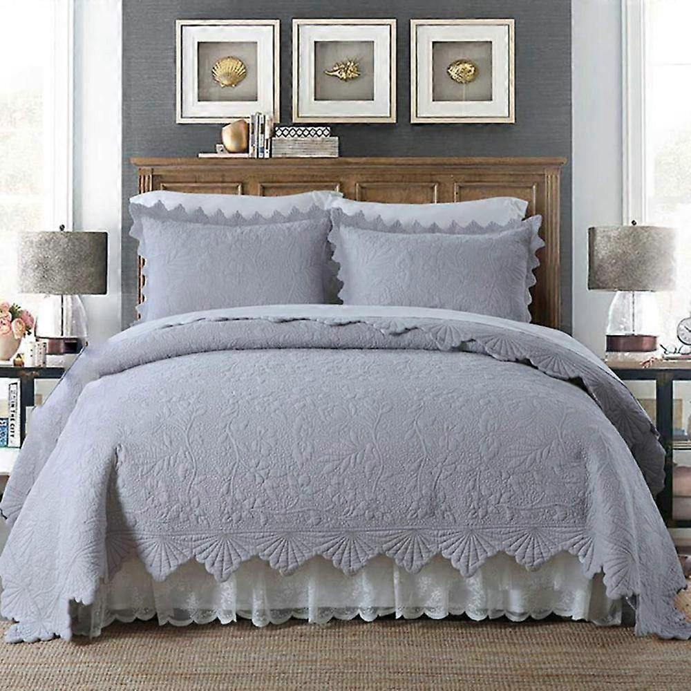 Quilted Cotton Bedspread Set Lightweight Embossed Comforter with 2 Pillow Shams