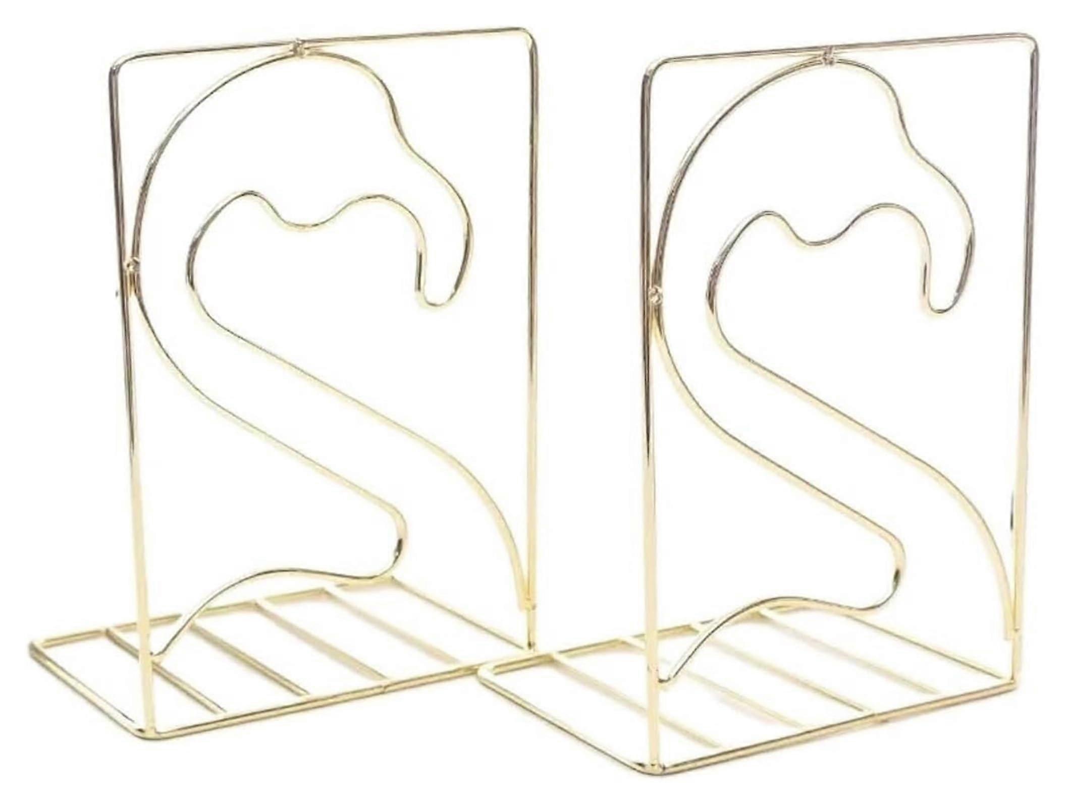 Metal Bookends Flamingo Design Decorative Book Stoppers for Home Office Bookshelf