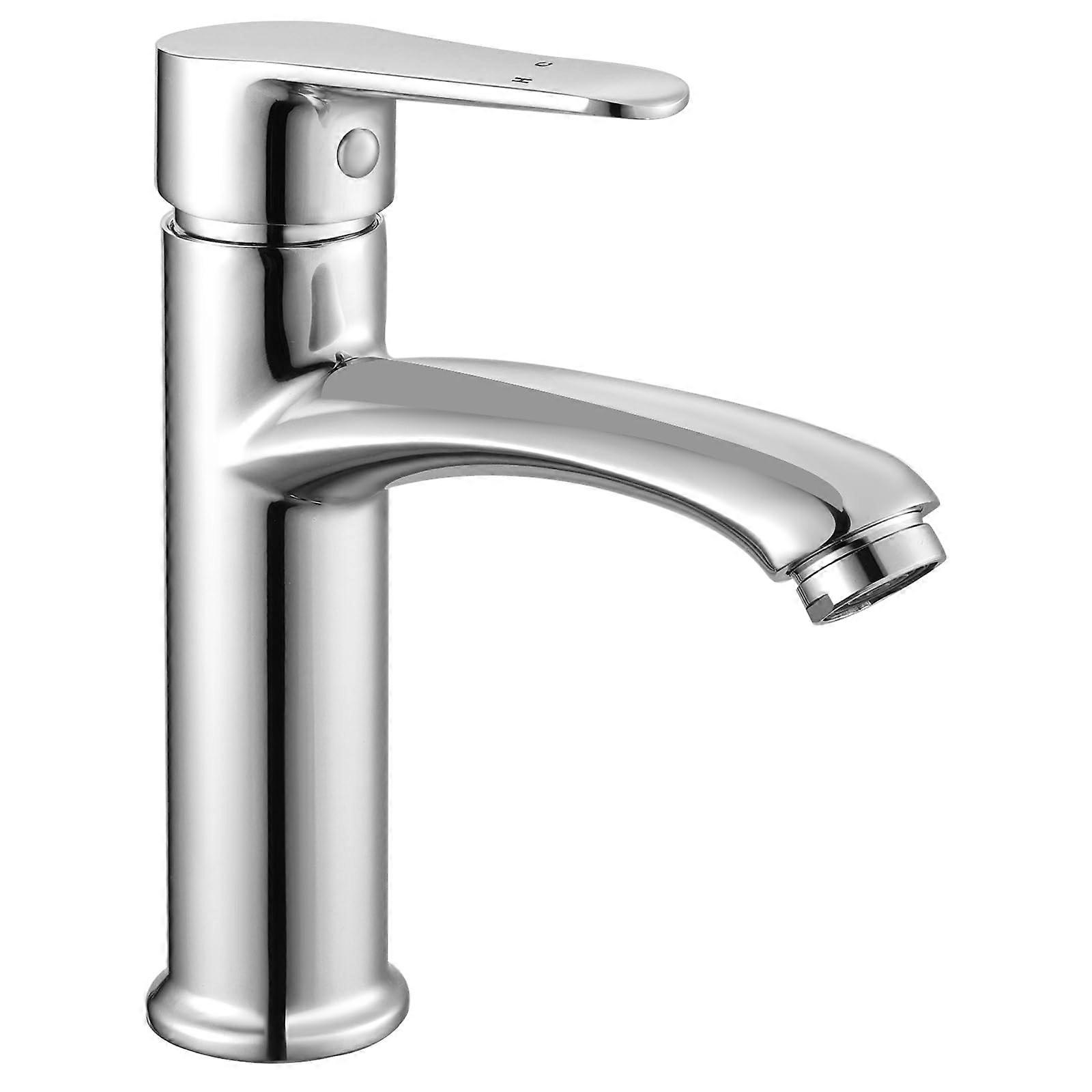 Bathroom Basin Mixer Tap Chrome Single Lever Monobloc Sink Faucet with Hot Cold Hoses
