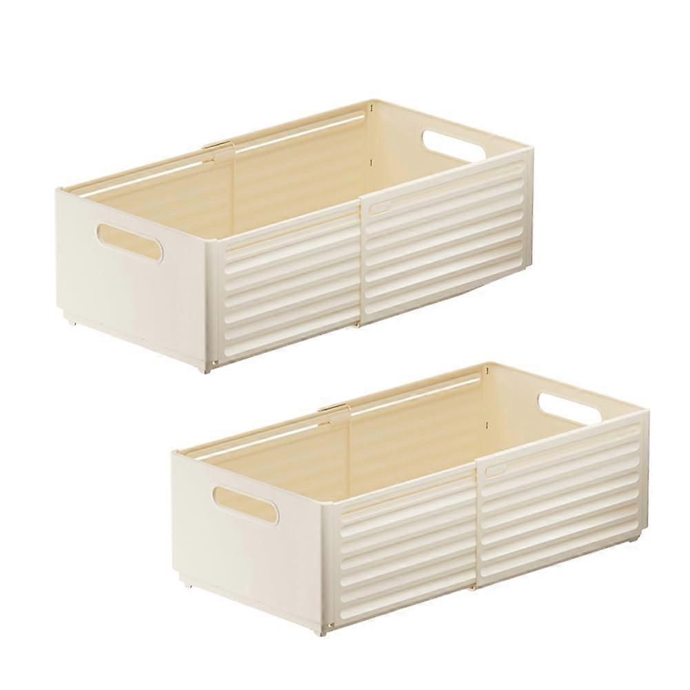 2Pcs Stackable Plastic Storage Drawer with Expandable Design and Handles Ivory